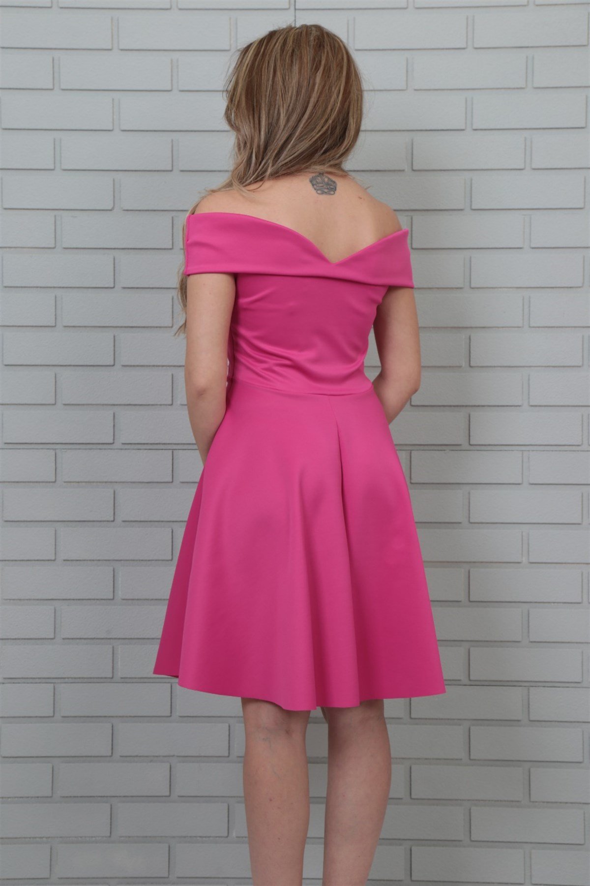 SCUBA KUMAŞ FUŞYA RENK KİLOŞ ABİYE ELBİSE ART-FVR-19-10