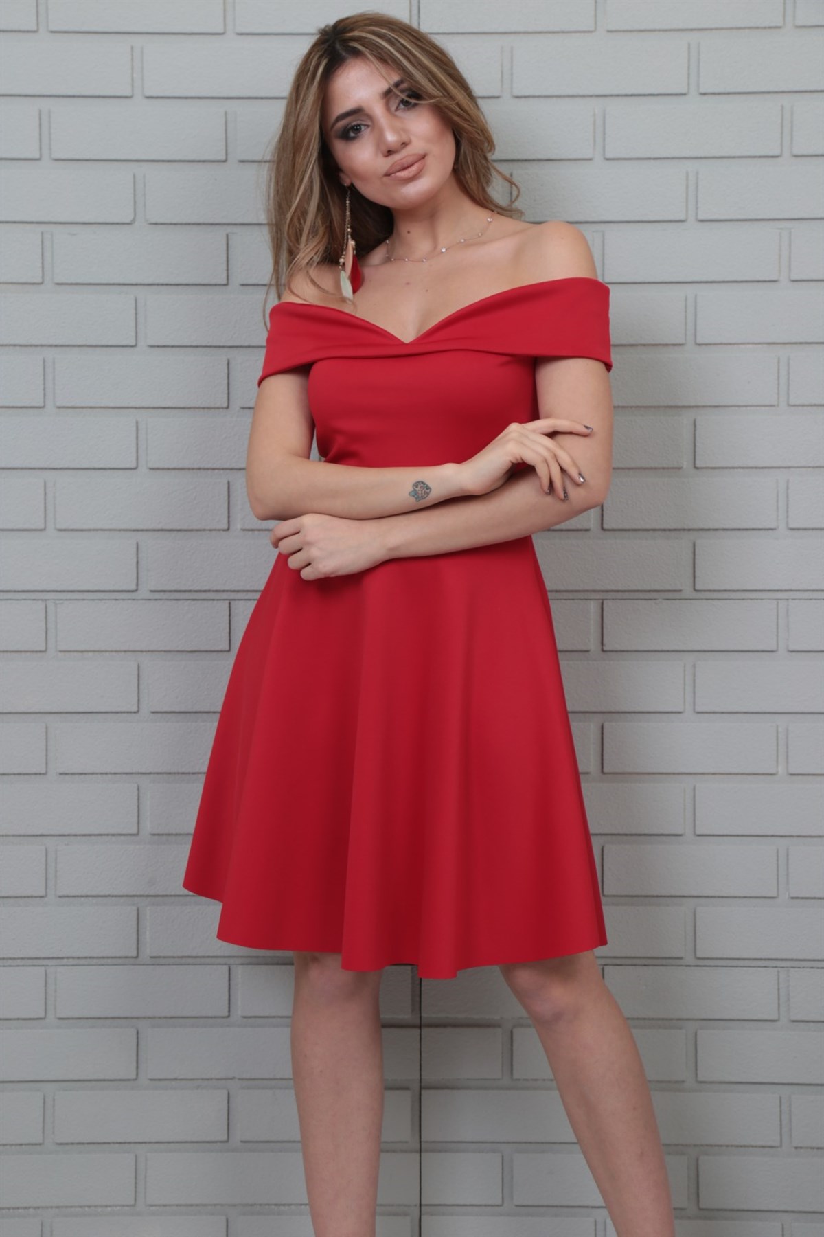 SCUBA KUMAŞ KIRMIZI KİLOŞ ABİYE ELBİSE ART-FVR-19