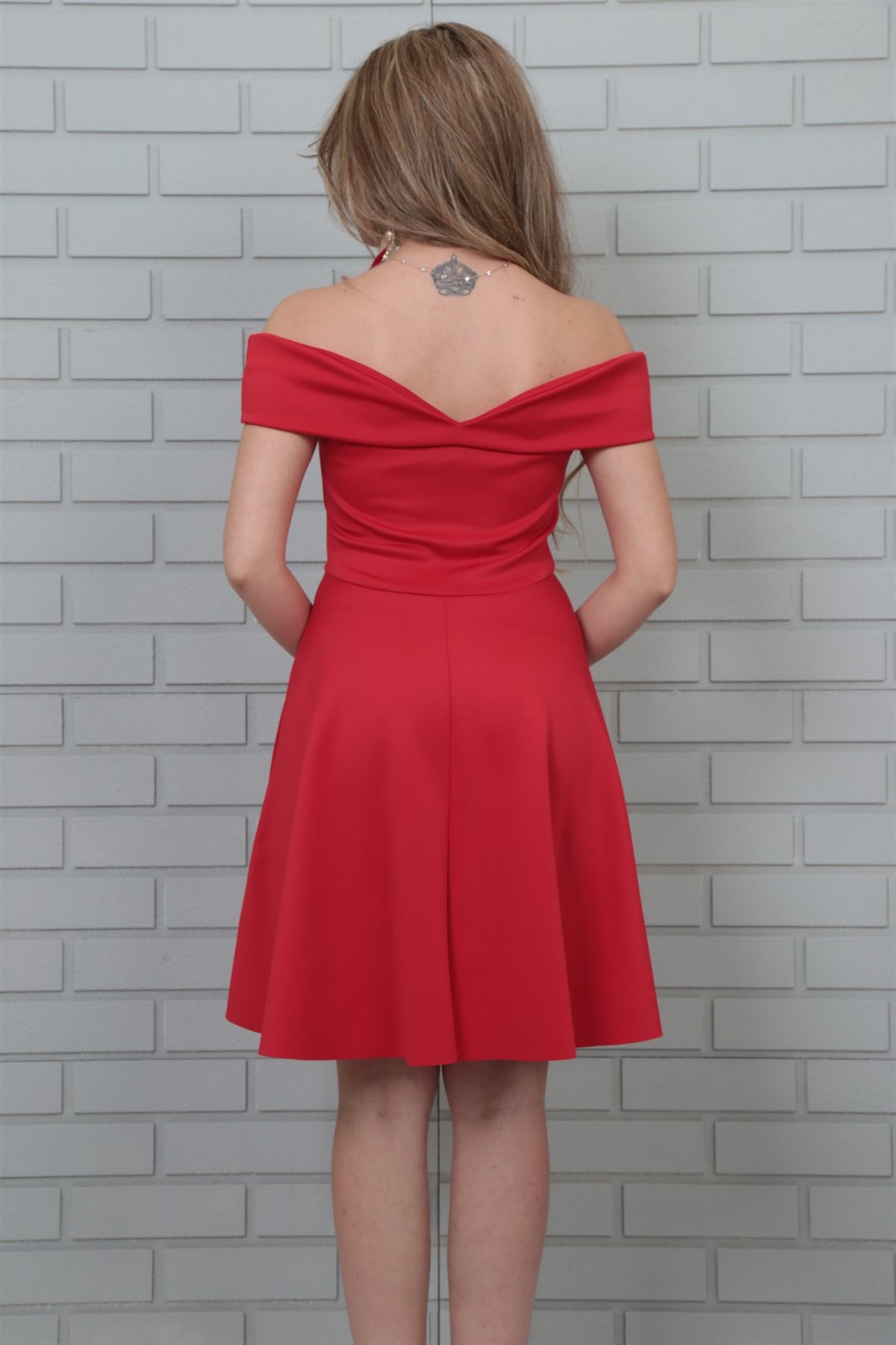 SCUBA KUMAŞ KIRMIZI KİLOŞ ABİYE ELBİSE ART-FVR-19