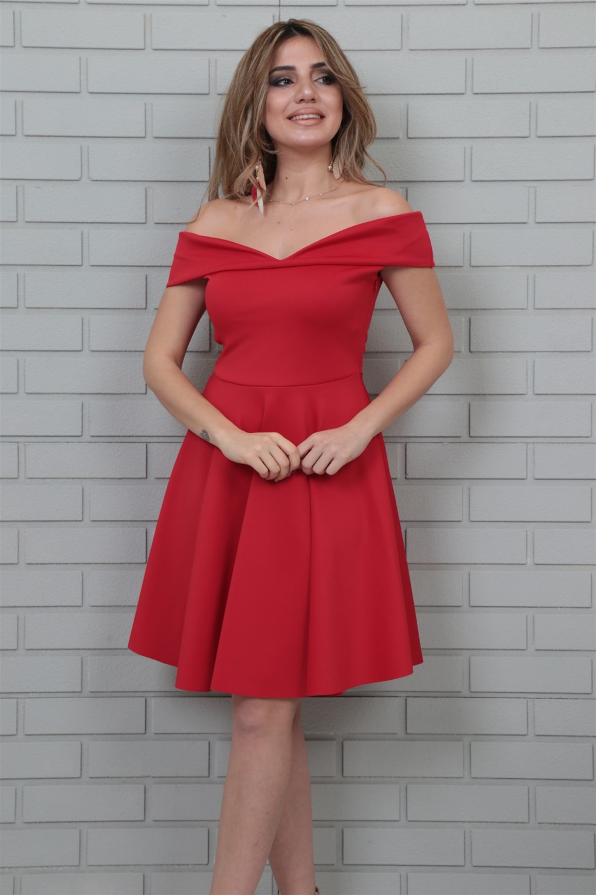 SCUBA KUMAŞ KIRMIZI KİLOŞ ABİYE ELBİSE ART-FVR-19