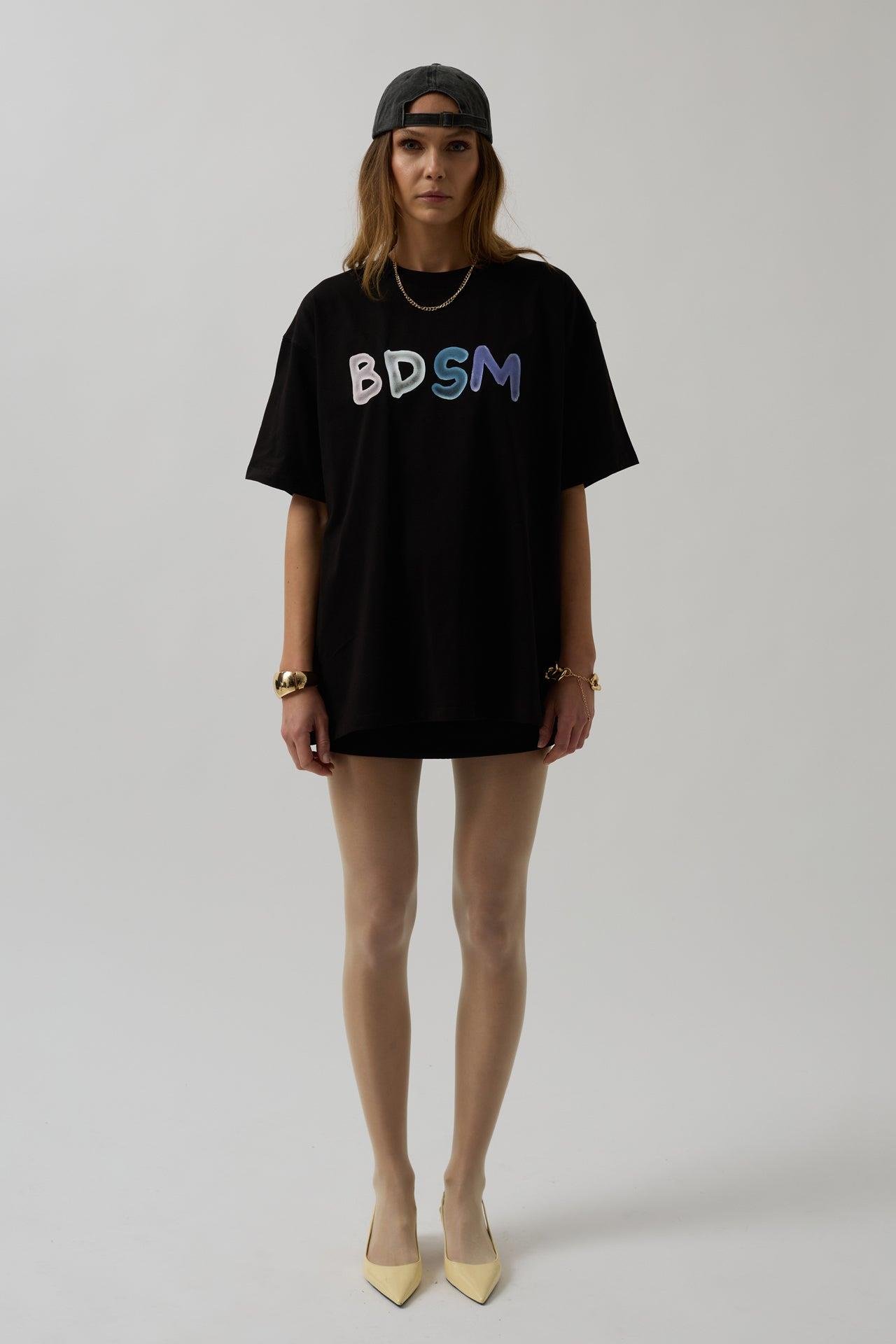 Sırt ve Ön Baskılı Oversize Siyah T-Shirt