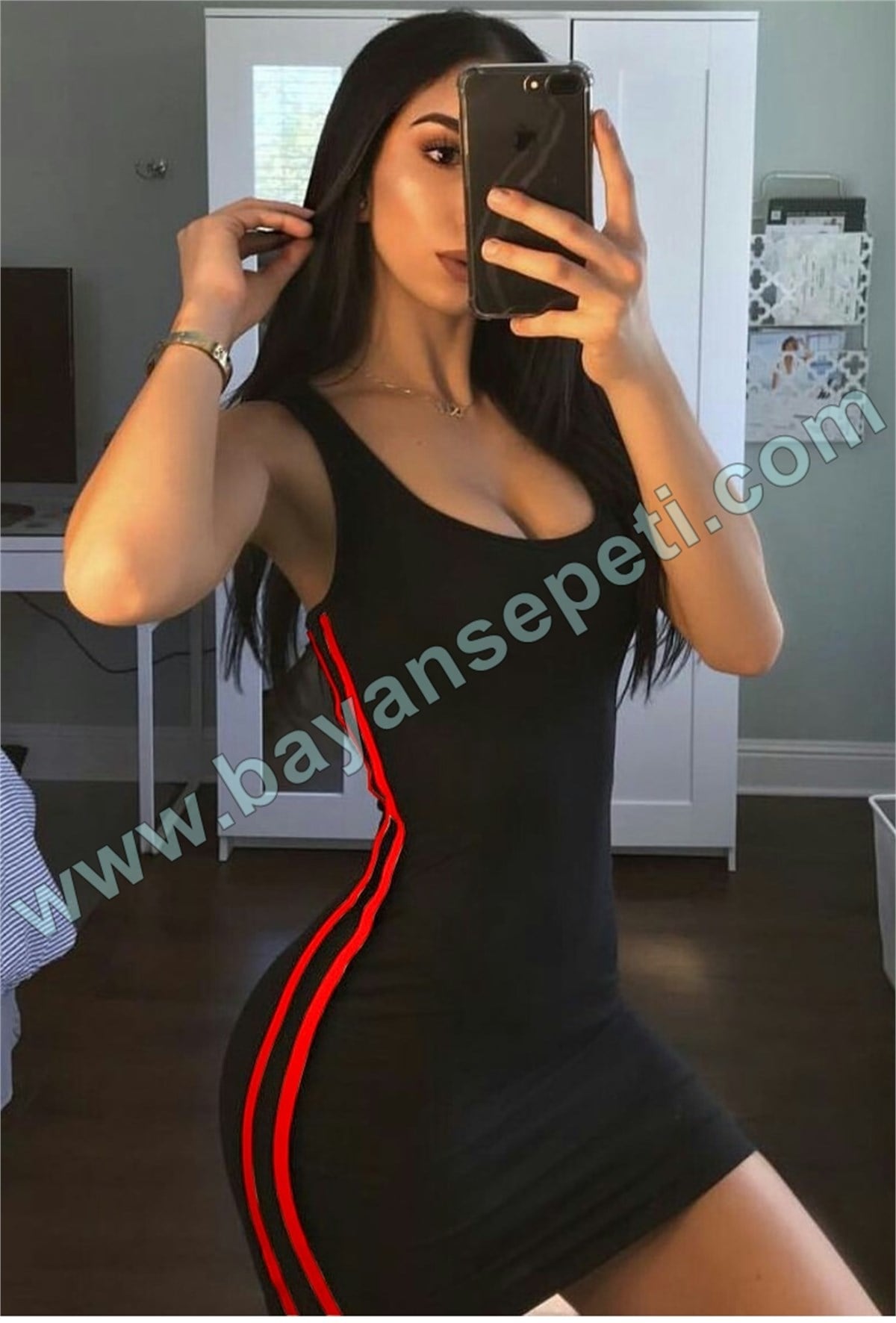 SİYAH ESNEK DALGIÇ KUMAŞ ASKILI MİNİ ELBİSE DNM-287-3