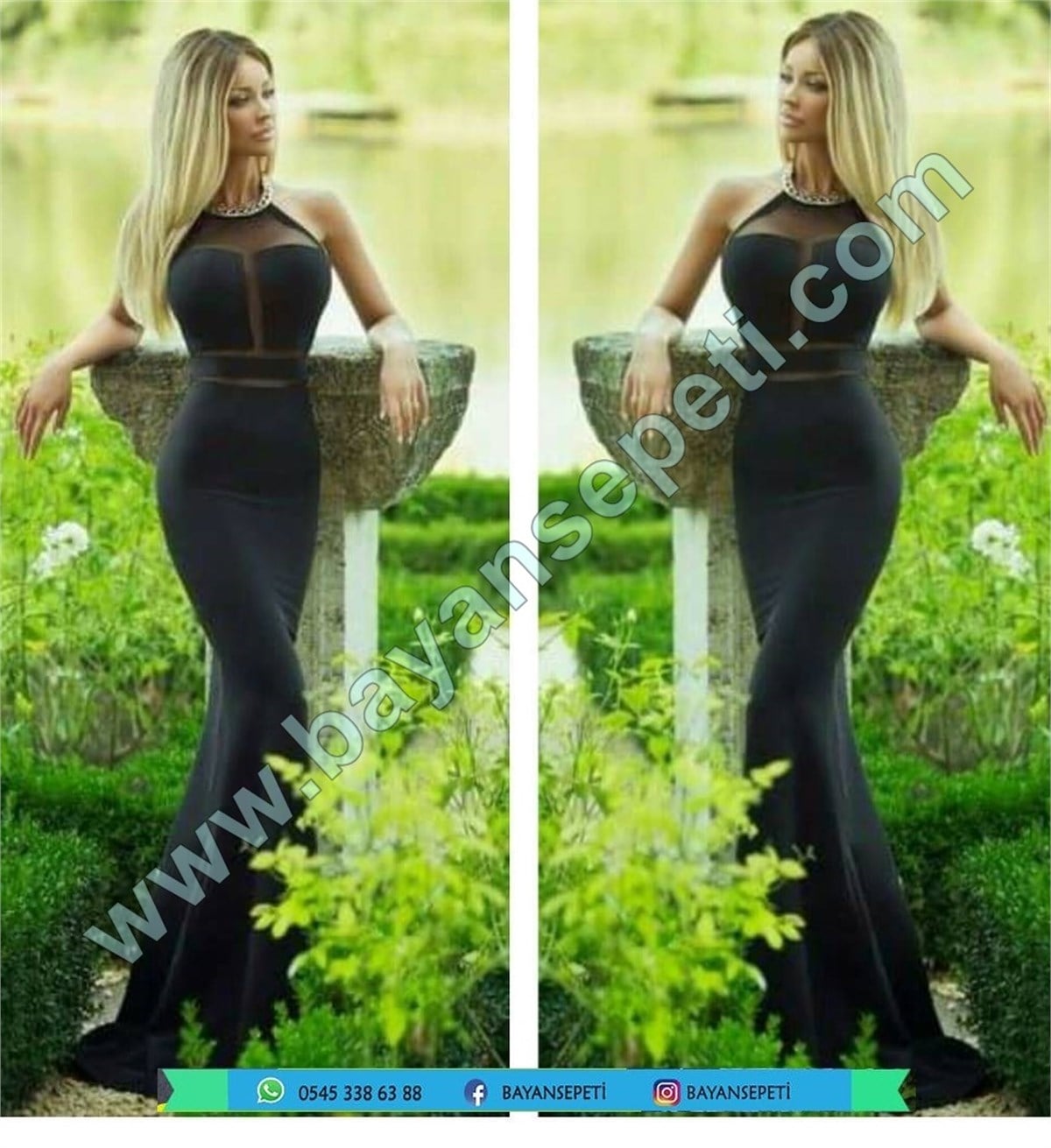 SİYAH SANDY KUMAŞ DEKOLTELİ UZUN ABİYE ELBİSE DNM-318-1