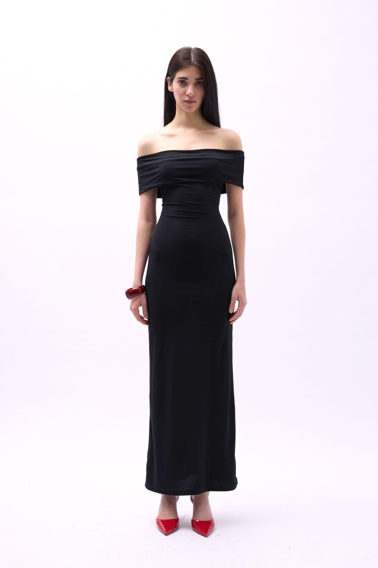 Straplez Maxi Siyah Elbise
