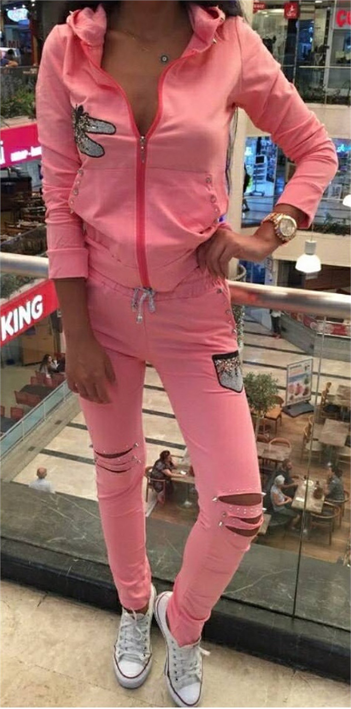 TAŞ BASKILI LAZER KESİM ALT ÜST BAYAN EŞOFMAN TAKIM CHP-097-2