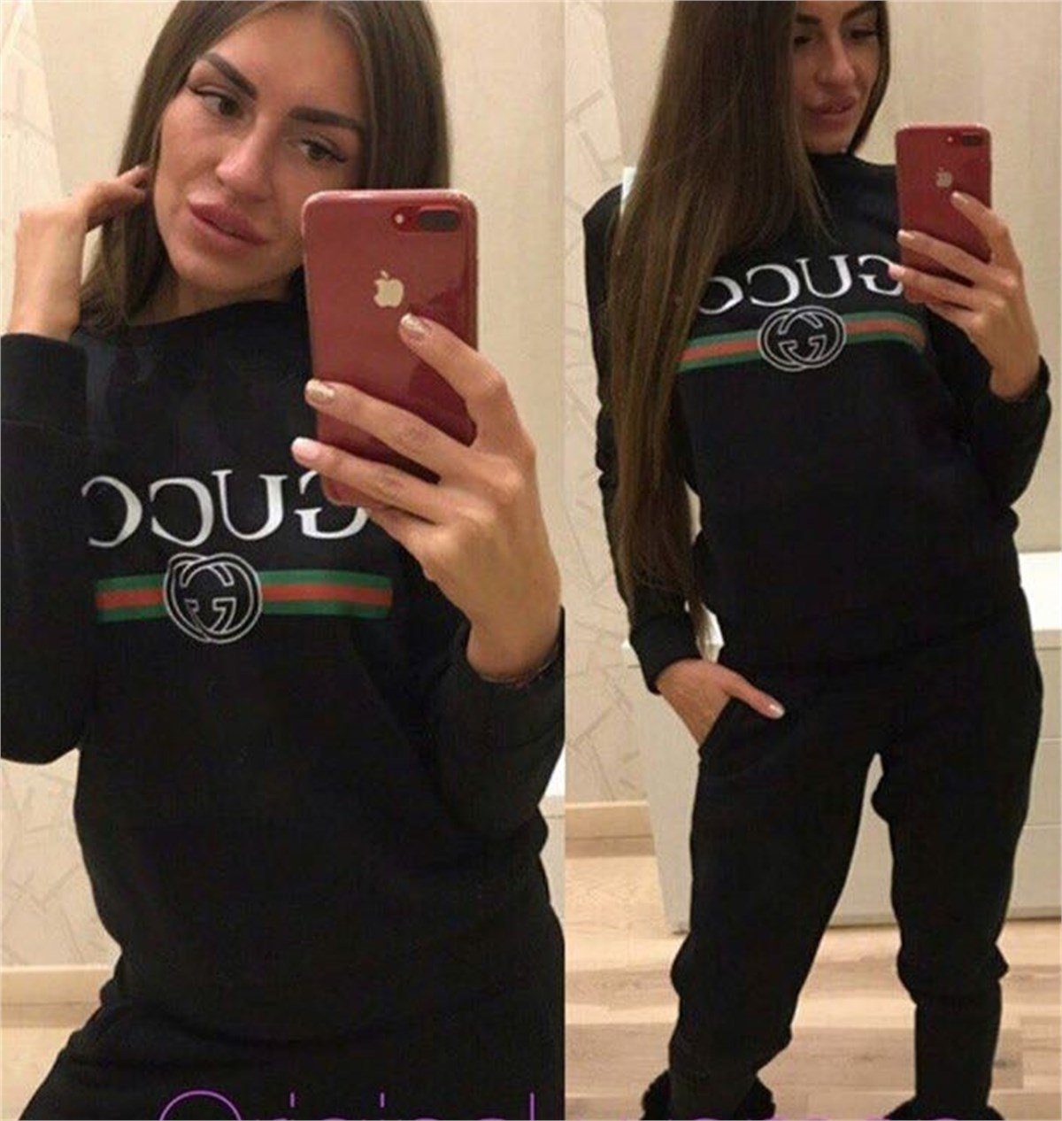 ÜÇ İPLİK İÇİ PAMUKLU GUCCİ BASKI BAYAN EŞOFMAN TAKIM CHP-111-1