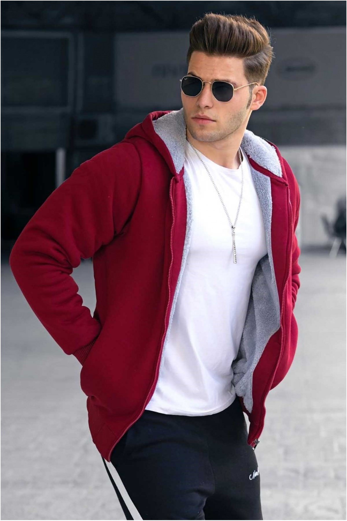 ÜÇİPLİK İÇİ PELUŞ KAPİŞONLU BORDO ERKEK MONT DMN-090-BORDO