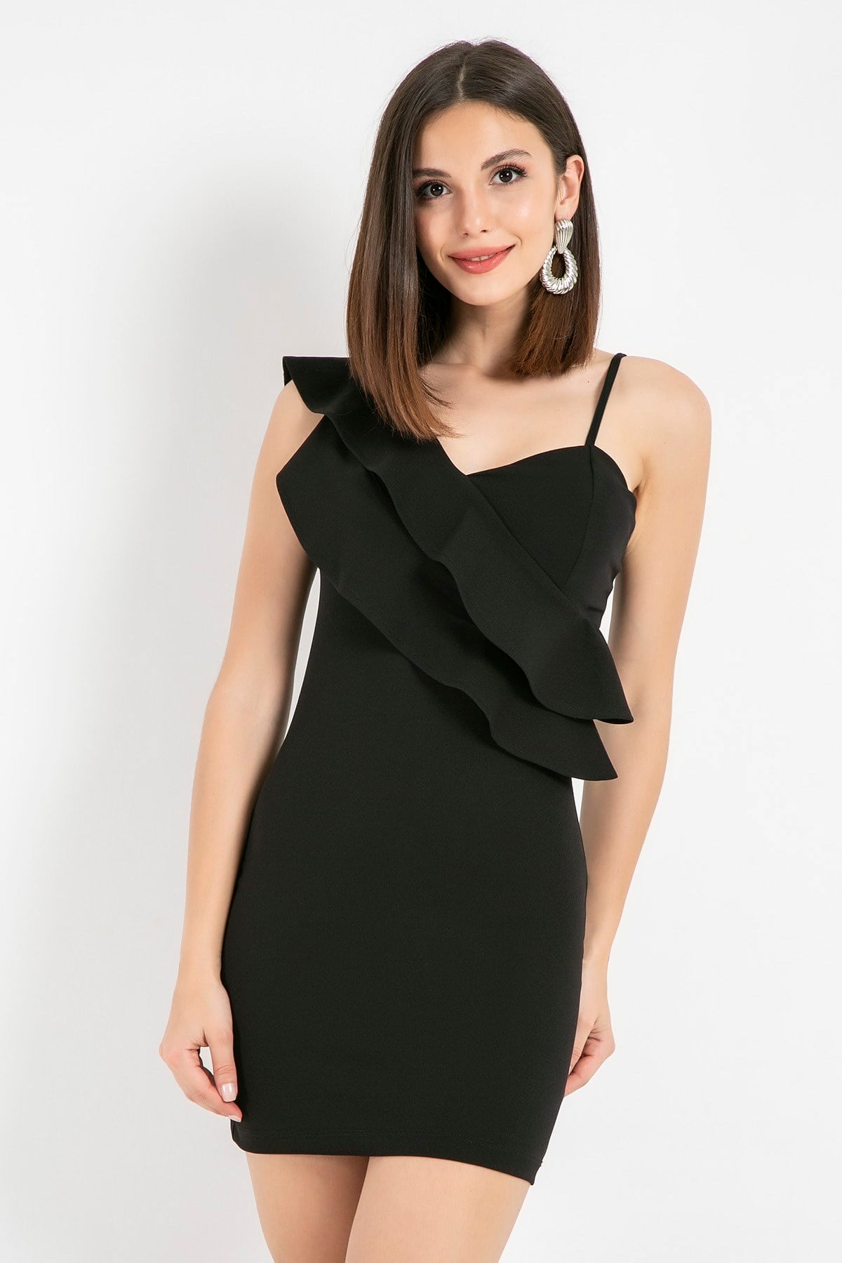VALON DETAYLI ASKILI SİYAH DEKOLTE MİNİ ELBİSE ASKILI SİYAH ELBİSE SİYAH ABİYE ELBİSE SİYAH MİNİ ELBİSE YAZLIK SİYAH ELBİSE BLACK MINI DRESS BLACK PROMDRESS 4646031943532