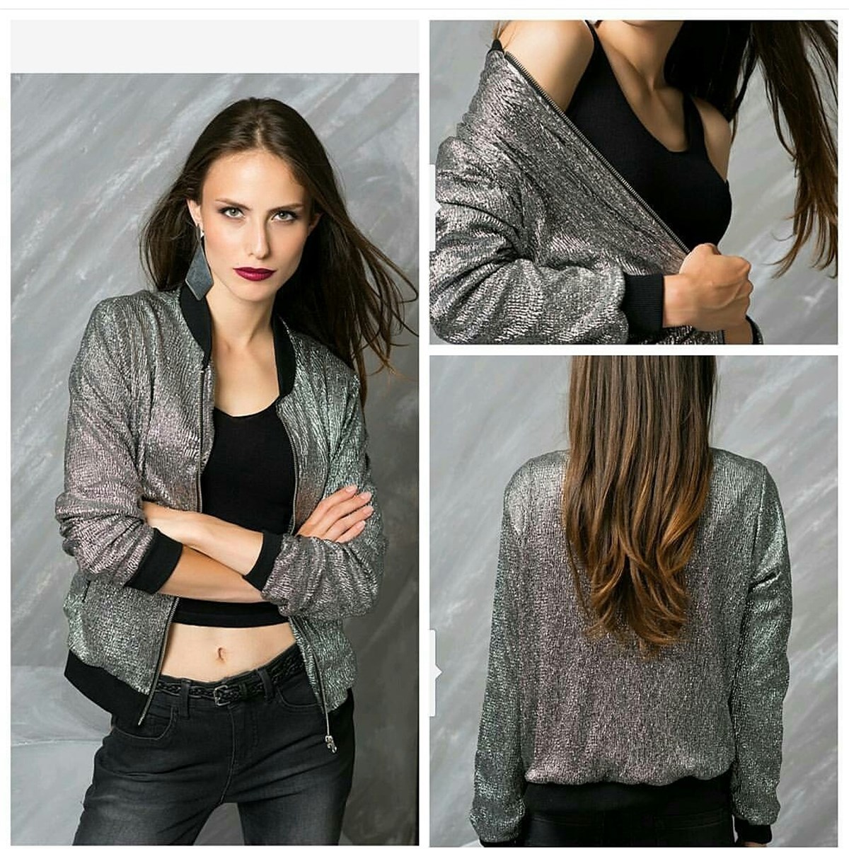 YALDIZLI KUMAŞ GÜMÜŞ CEKET ESQ-003