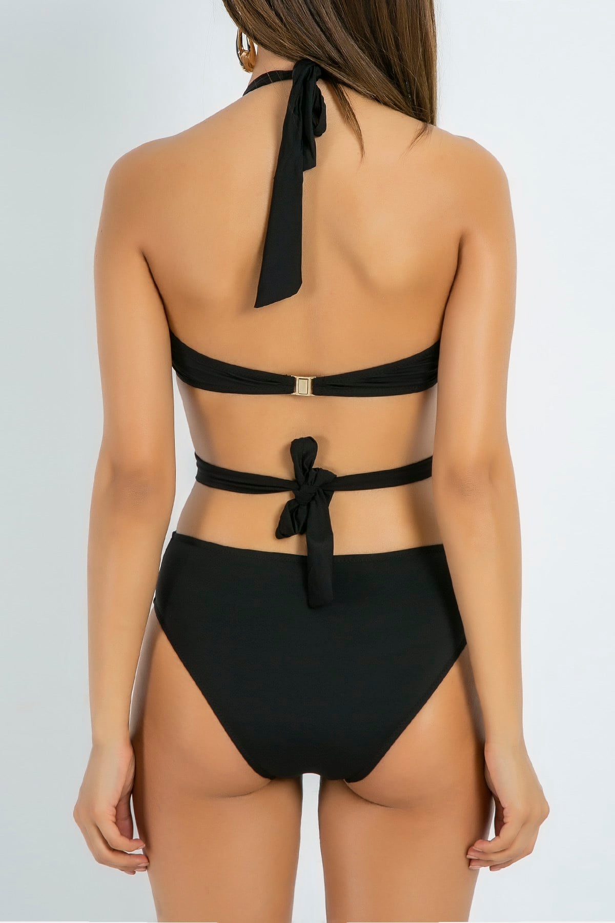 YENİ SEZON SİYAH GOLD YANLARI AÇIK DETAYLI MAYO WOMAN SWIMSUIT 4646031954347