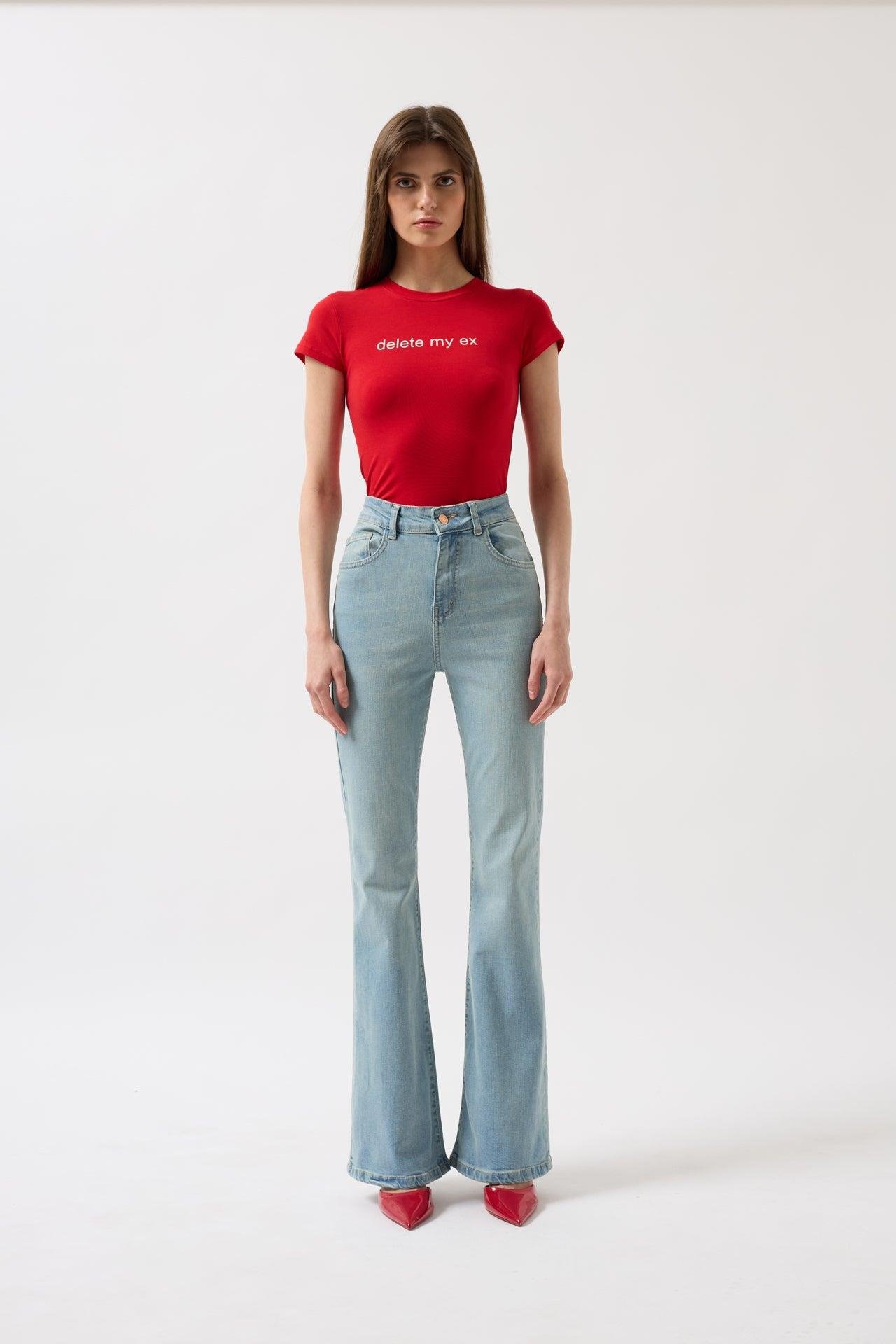Yüksek Bel Basic Skinny Buz Mavi Jean