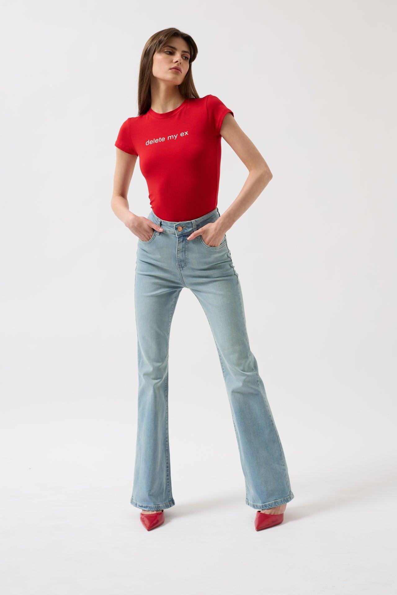 Yüksek Bel Basic Skinny Buz Mavi Jean