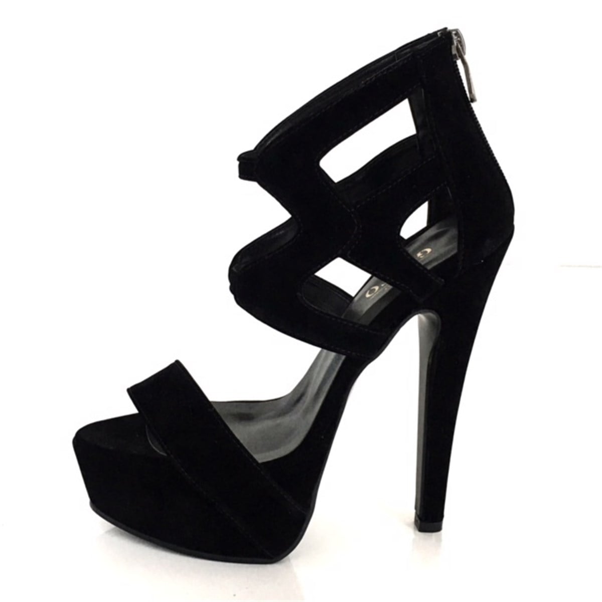 YÜKSEK TOPUKLU SÜET KUMAŞ DETAYLI İNCE TOPUK PLATFORM SİYAH BAYAN AYAKKABI YAZLIK BAYAN AYAKKABI HIGH HEELS BLACK WOMAN SHOES BYNSPT-007-süet