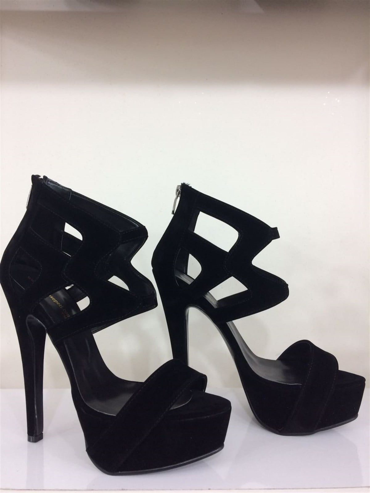 YÜKSEK TOPUKLU SÜET KUMAŞ DETAYLI İNCE TOPUK PLATFORM SİYAH BAYAN AYAKKABI YAZLIK BAYAN AYAKKABI HIGH HEELS BLACK WOMAN SHOES BYNSPT-007-süet