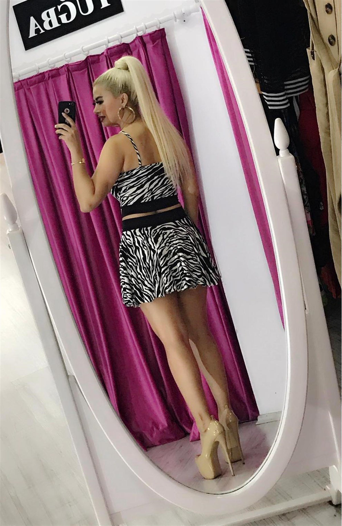 ZEBRA DESENLİ ESNEK KUMAŞ BÜSTİYER VE ETEK TAKIM SKIRT AND TOP SET KY-070-3