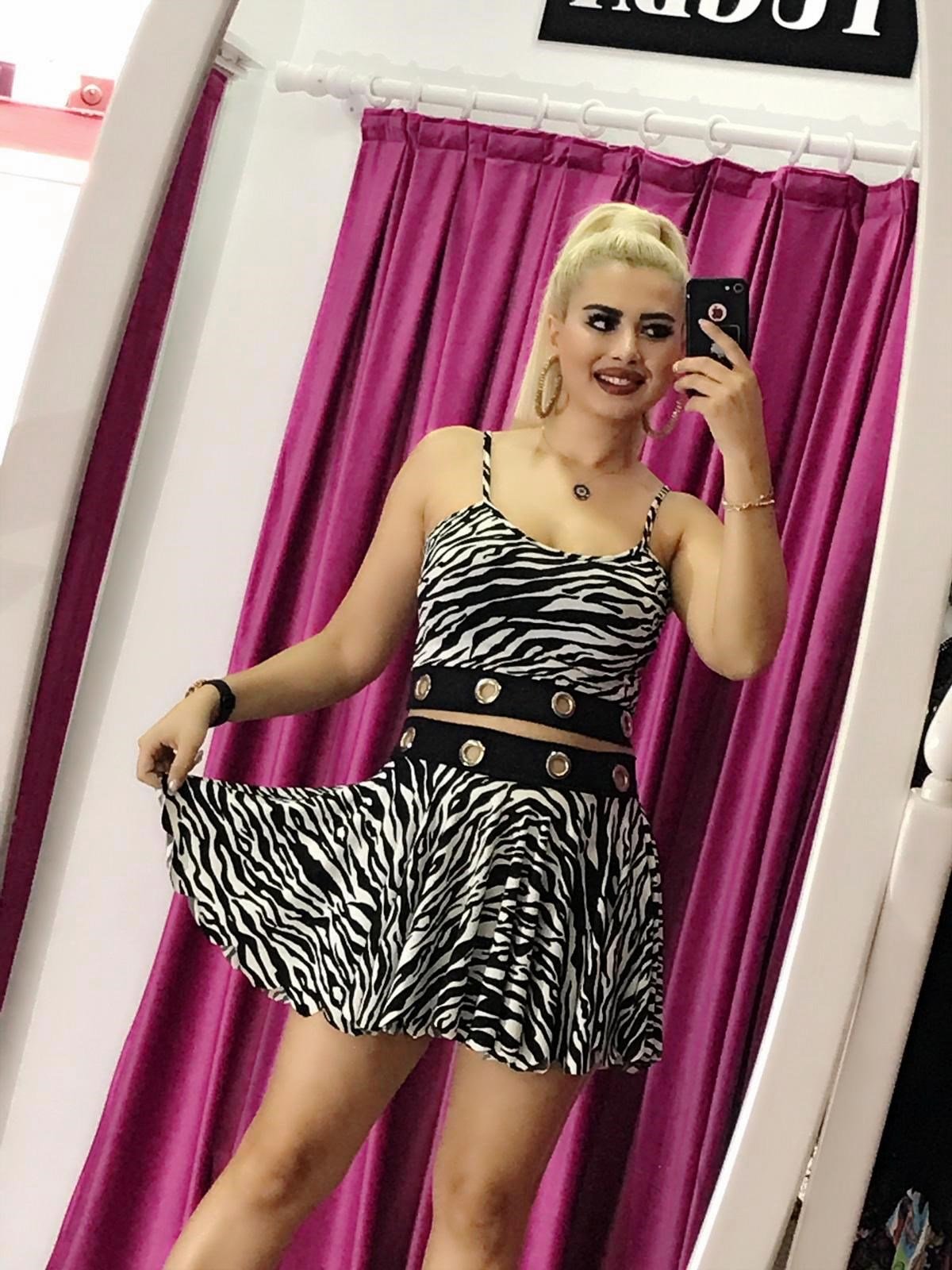 ZEBRA DESENLİ ESNEK KUMAŞ BÜSTİYER VE ETEK TAKIM SKIRT AND TOP SET KY-070-3
