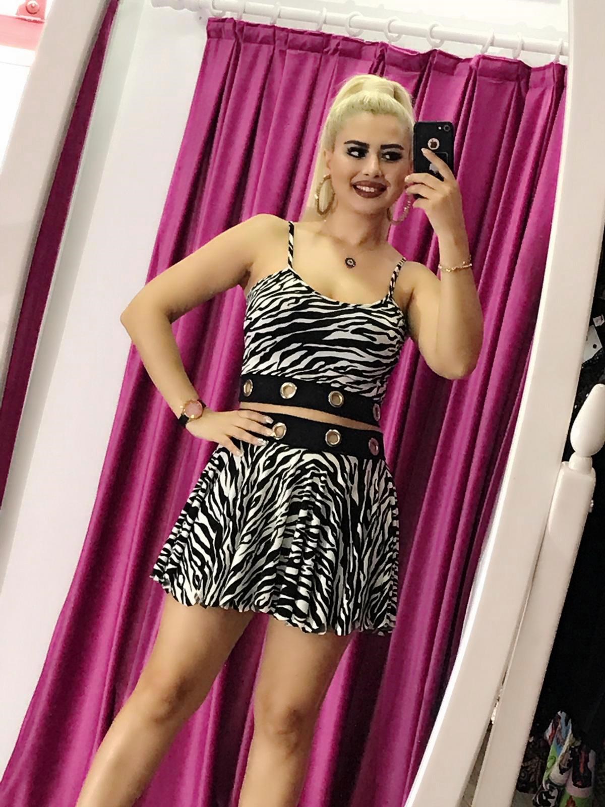 ZEBRA DESENLİ ESNEK KUMAŞ BÜSTİYER VE ETEK TAKIM SKIRT AND TOP SET KY-070-3