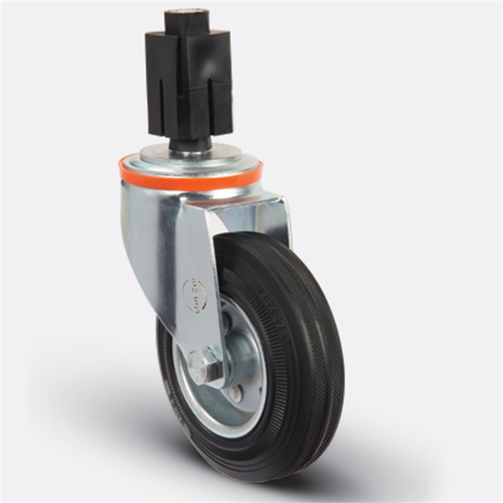 EM07 SPR 80 - Çap:80 Soketli Çelik Saç Üzeri Kauçuk Kaplamalı Hafif Sanayi Tekerleği - Emes Teker