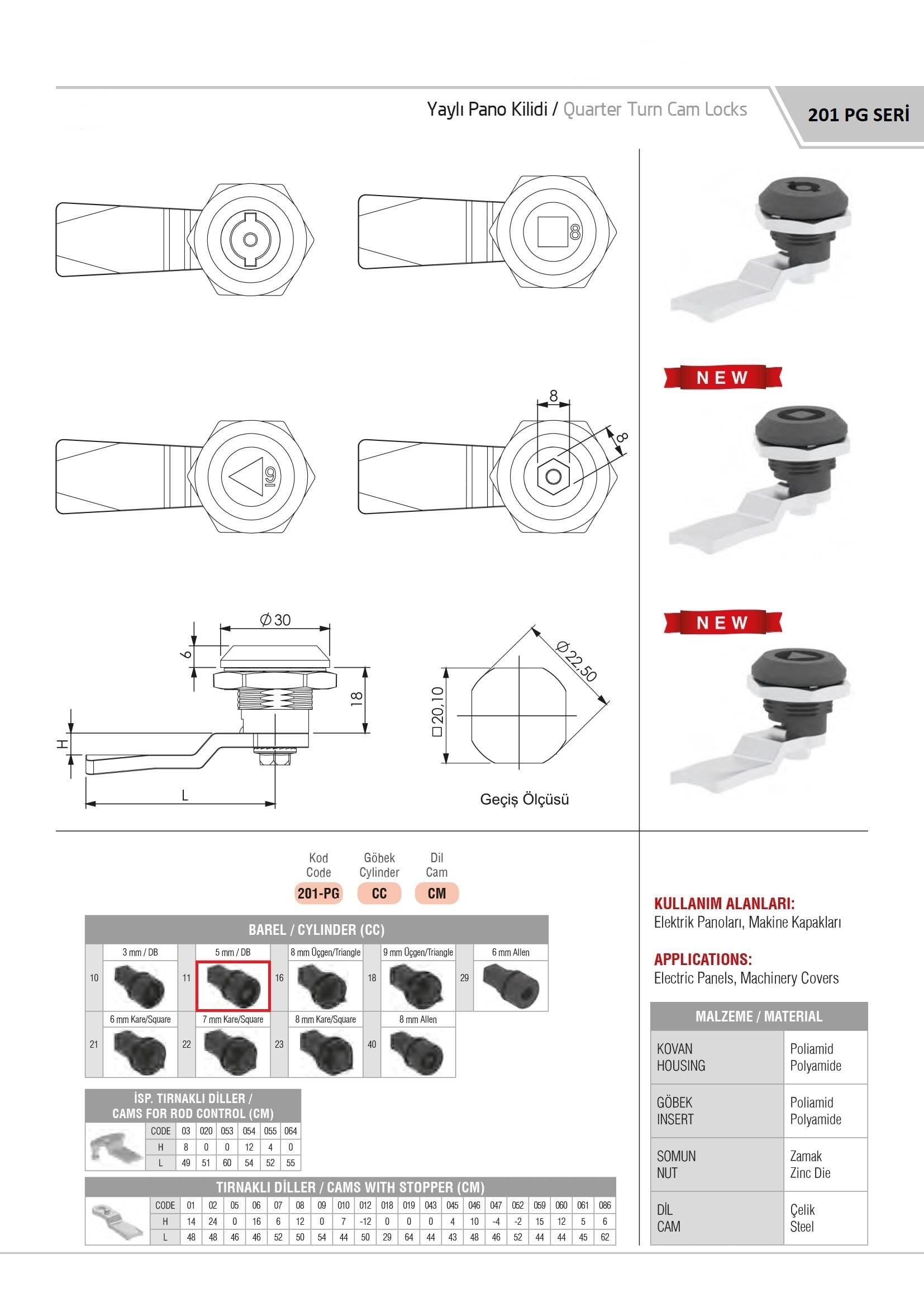 201PG.11.CM - Yaylı Pano Kilidi 5 MM DB Plastik Göbekli - OSKAR - Kilit - Yaylı Pano Kilidi