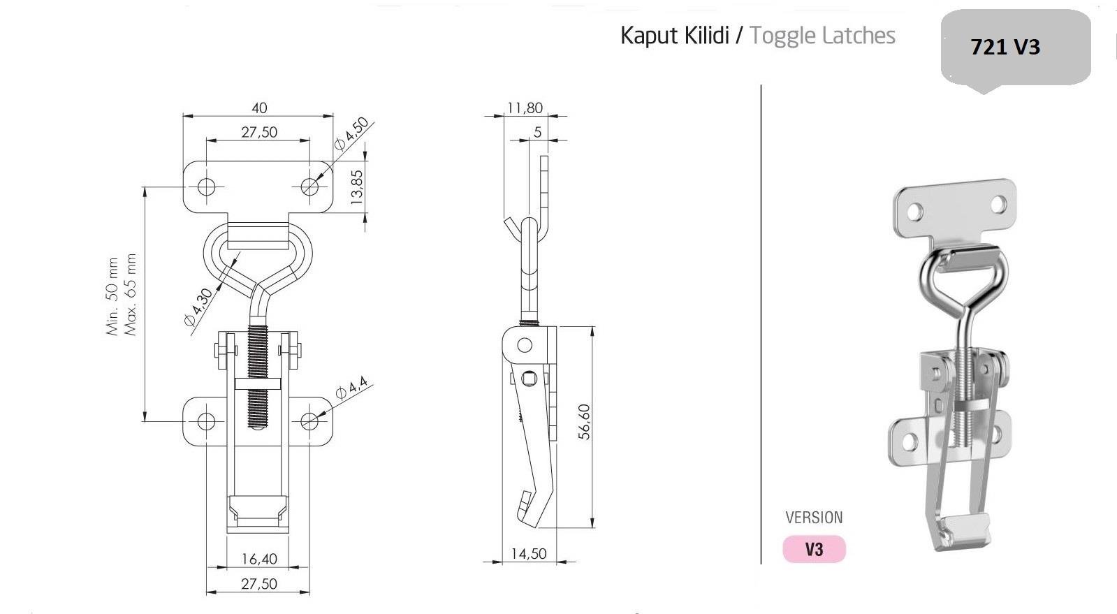 721.V3 - Kaput Kilidi Küçük - OSKAR - Kilit - Kaput Kilidi