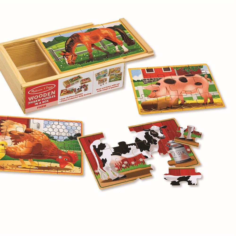 Melissa and Doug AHŞAP12x4 YAPBOZ SETİ - ÇİFTLİK HAYVANLARI