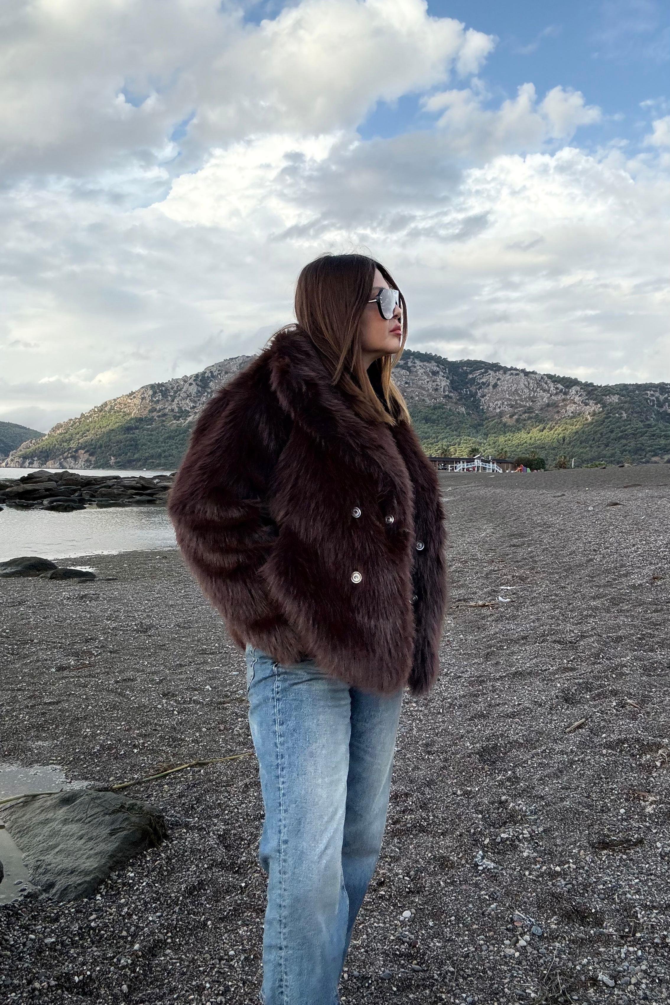 Acı Kahve Suni Kürk Kaban 