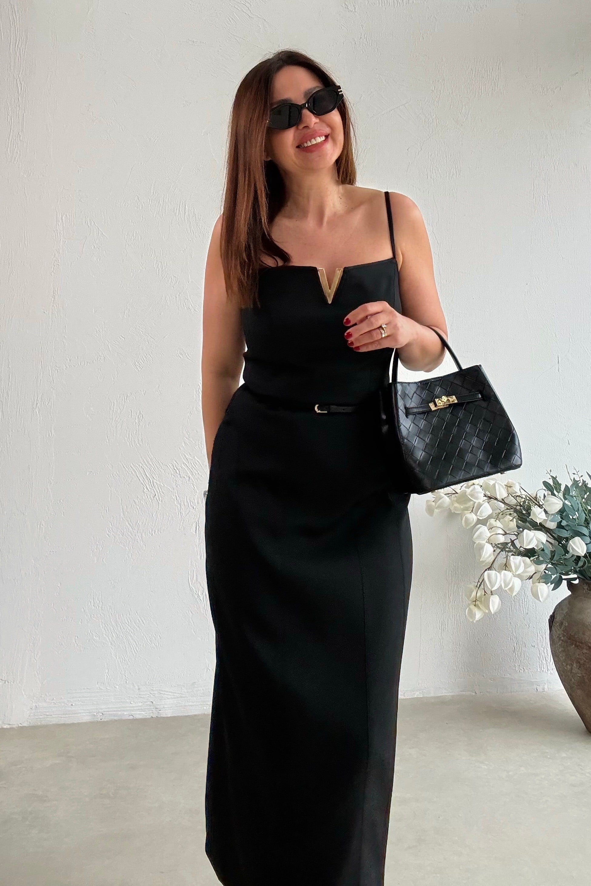 Aksesuarlı Elbise SİYAH