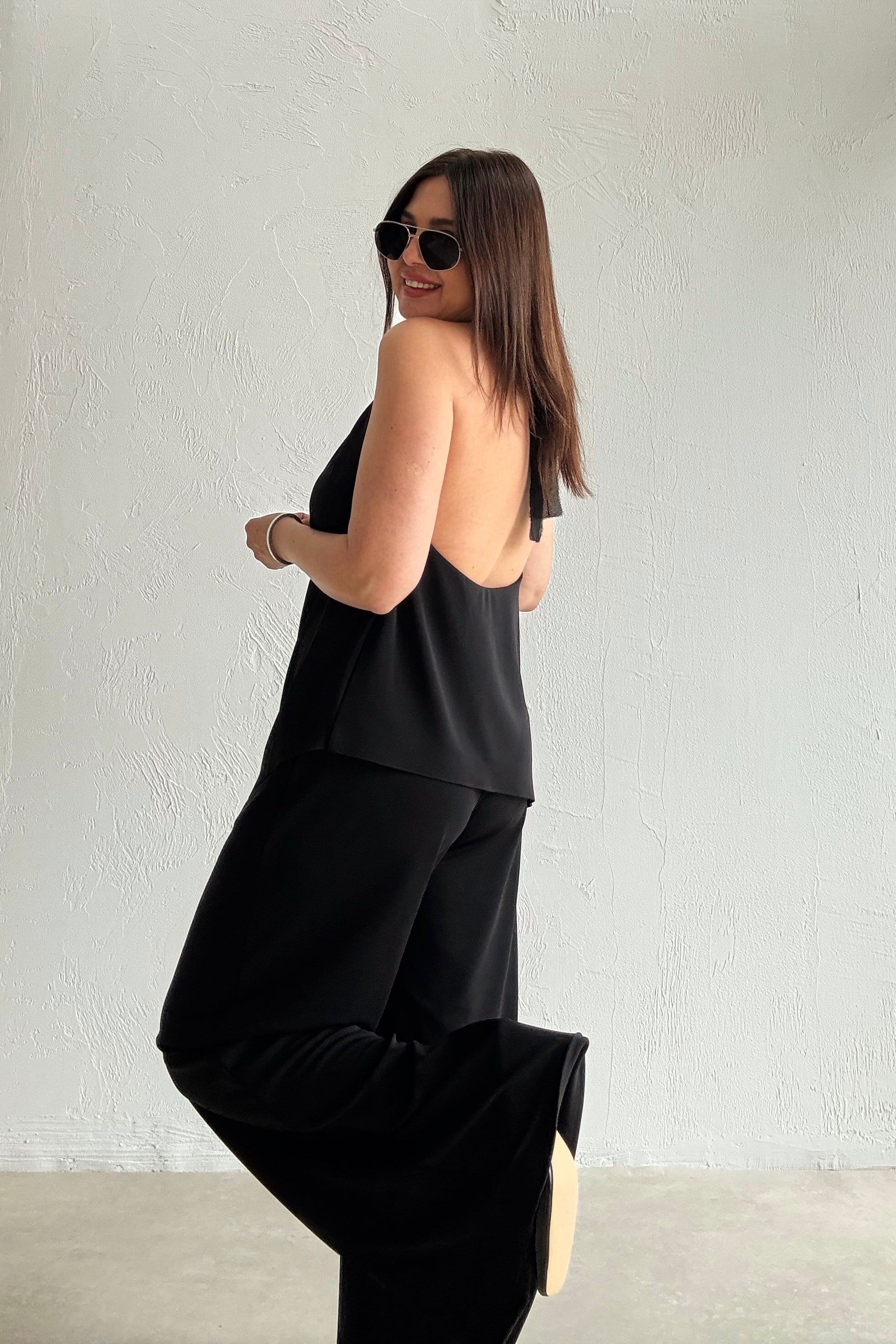 Asimetrik Bluz Pantolon Takım SİYAH