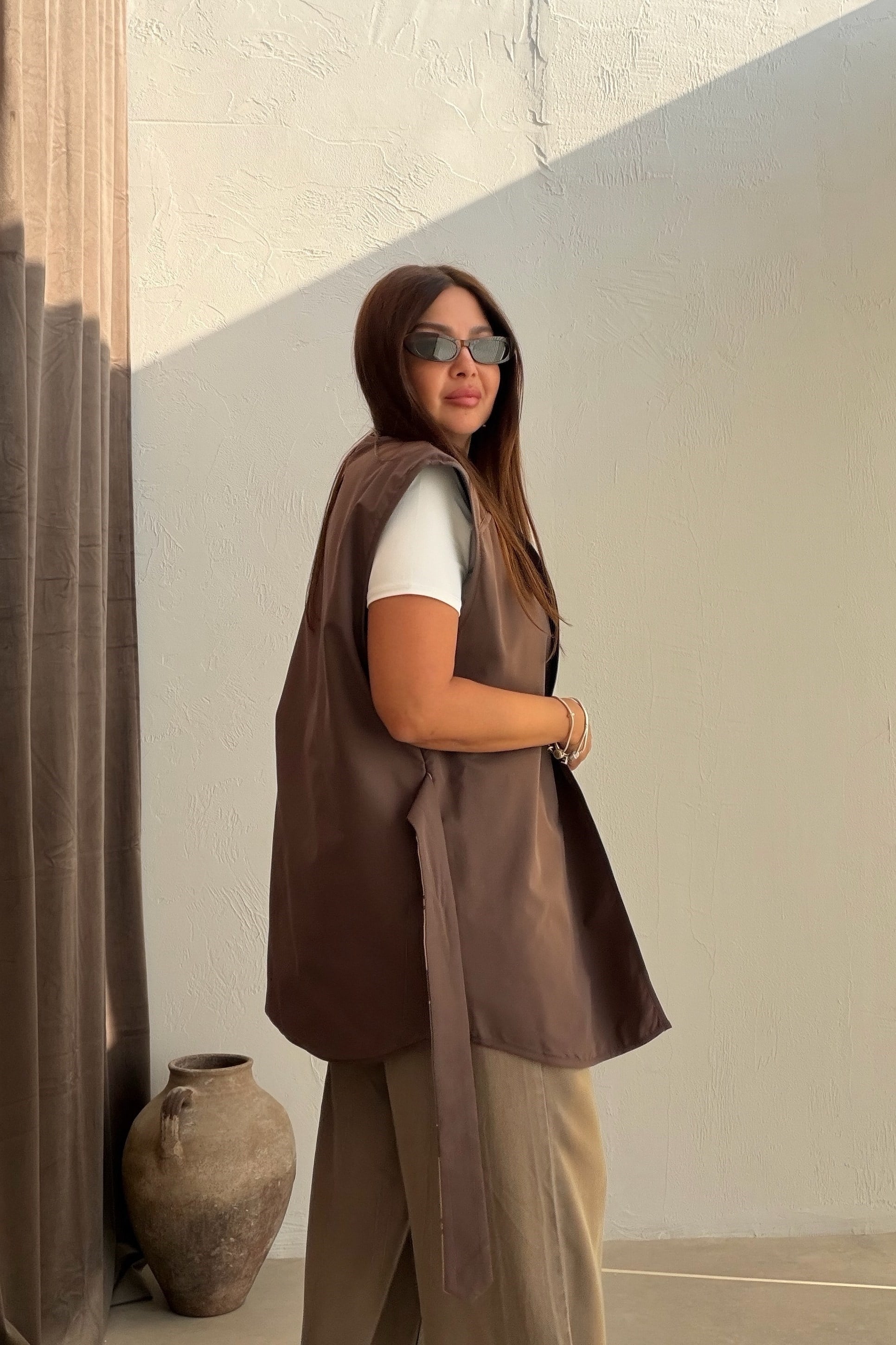 Bağlama Detaylı Yelek VİZON