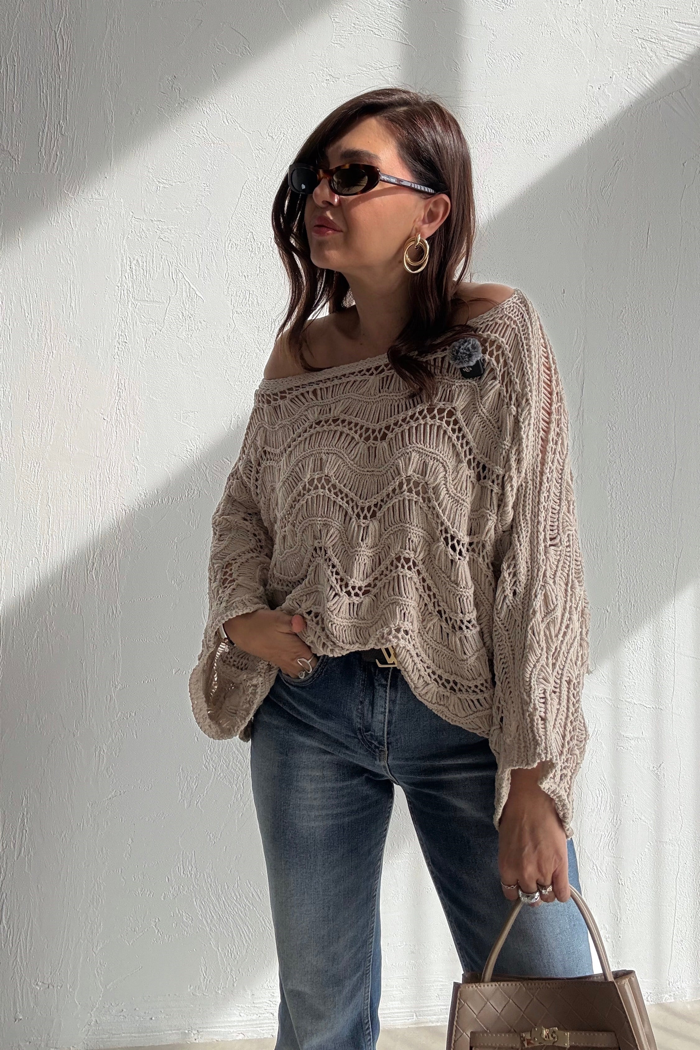 Bej Ajurlu Triko Bluz 