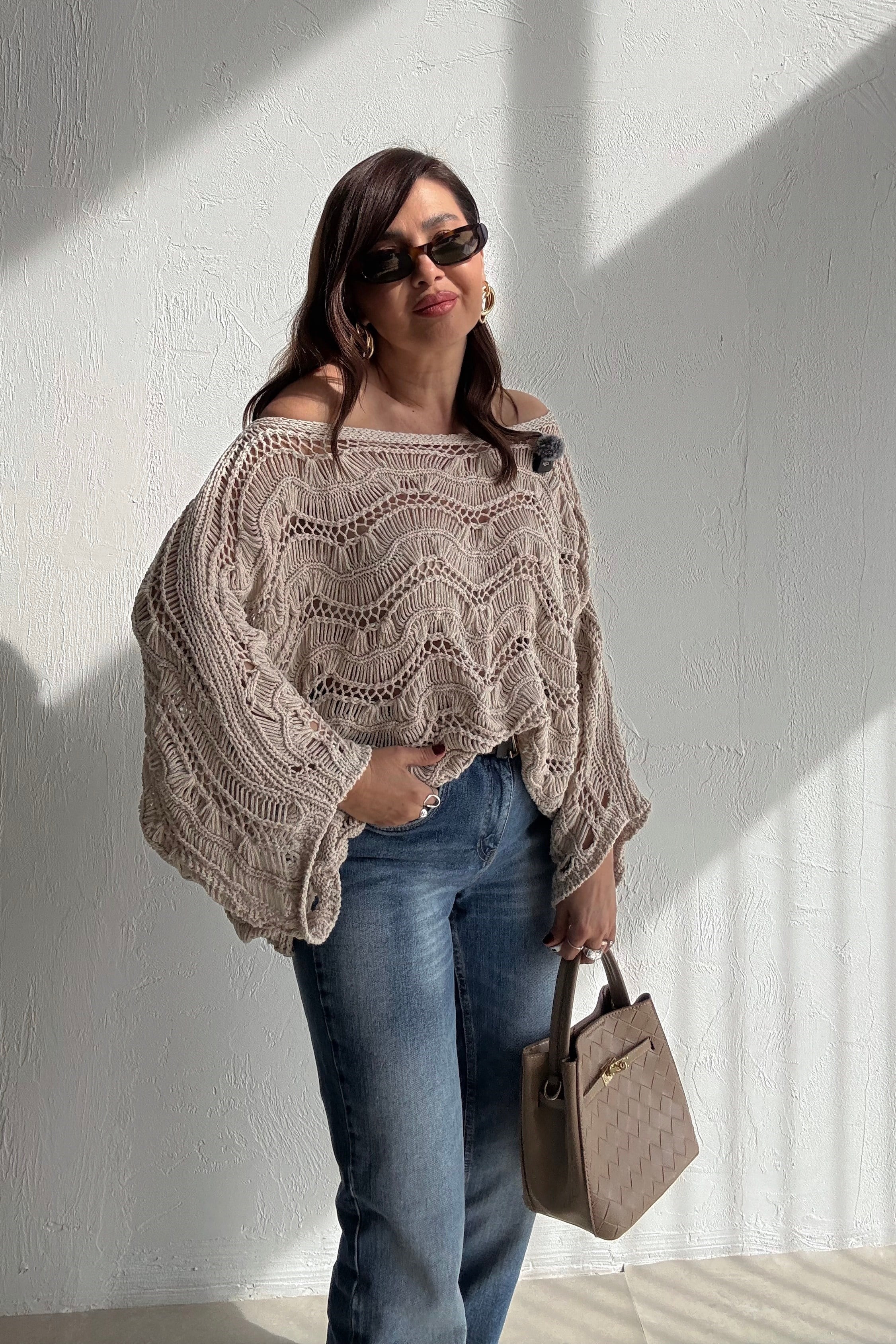 Bej Ajurlu Triko Bluz 