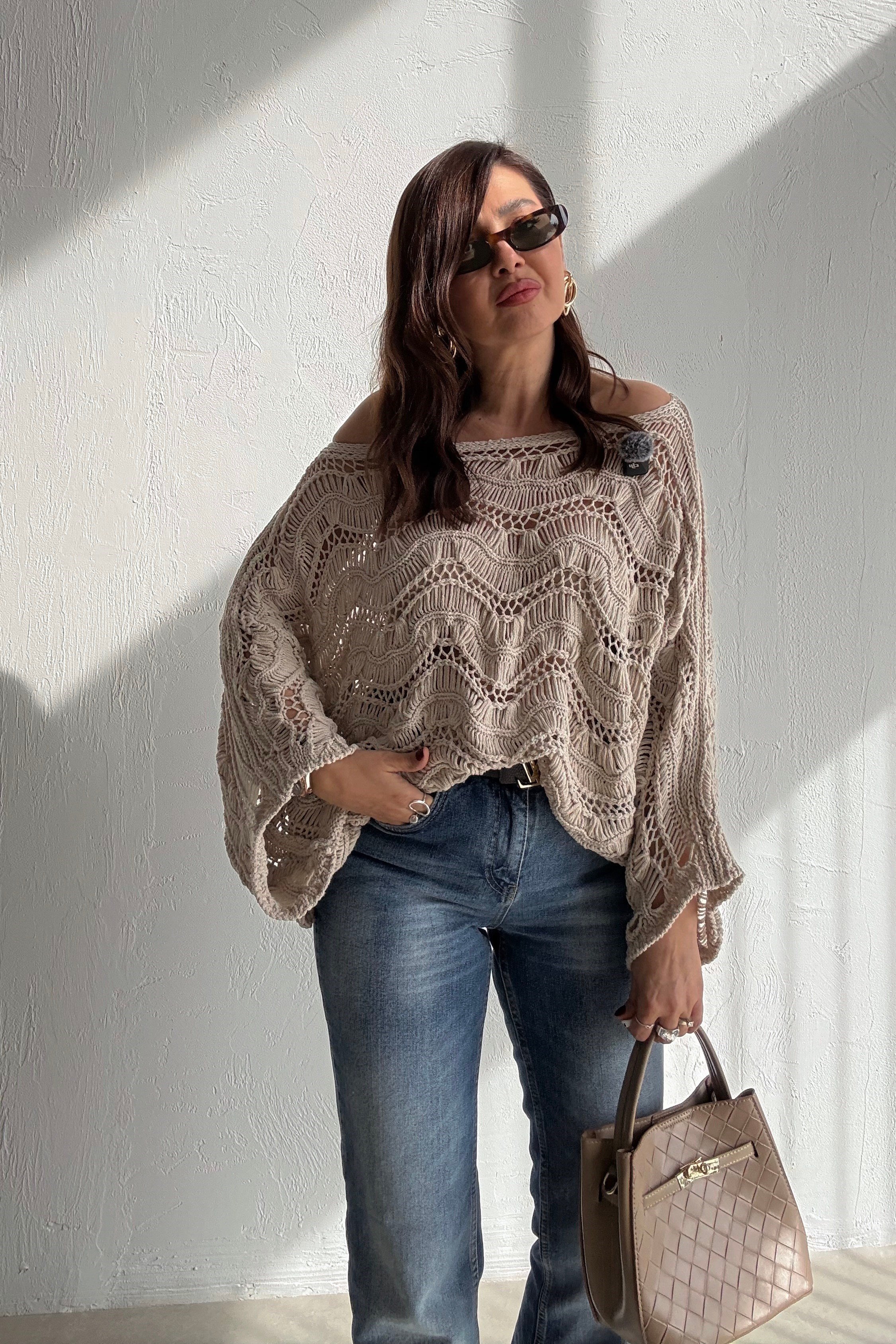 Bej Ajurlu Triko Bluz 