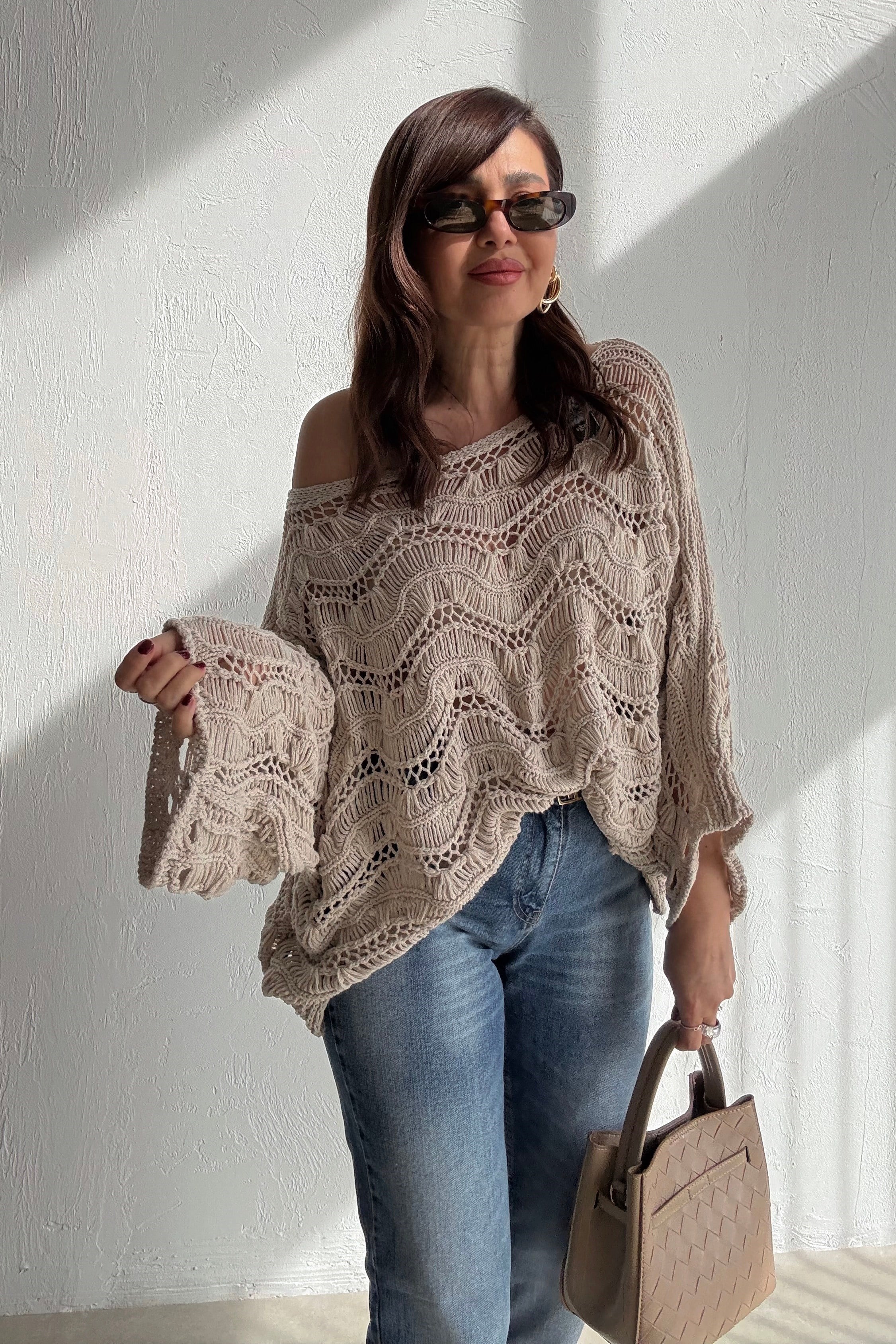 Bej Ajurlu Triko Bluz 