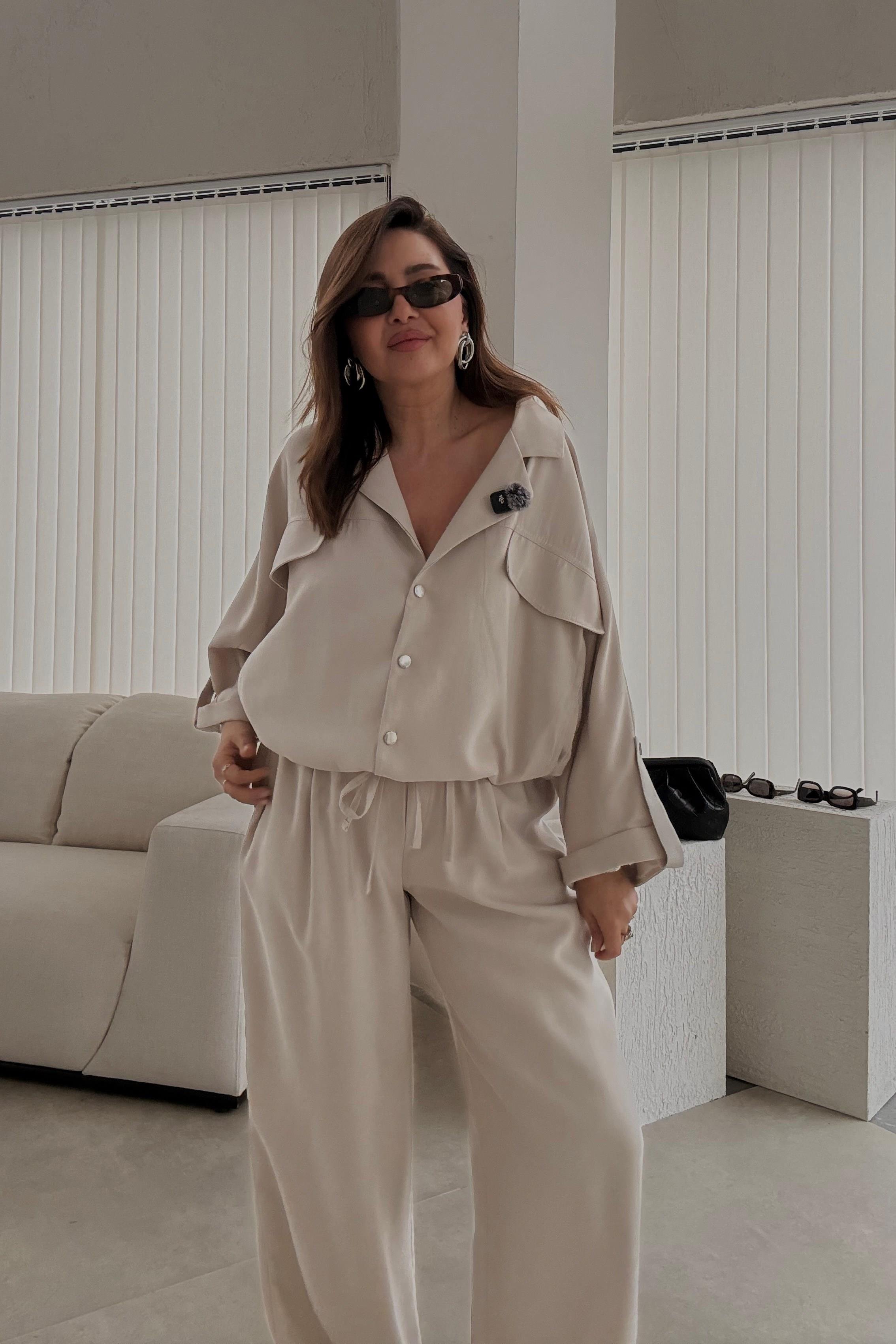 Bej Comfort Gömlek Pantolon Takım 