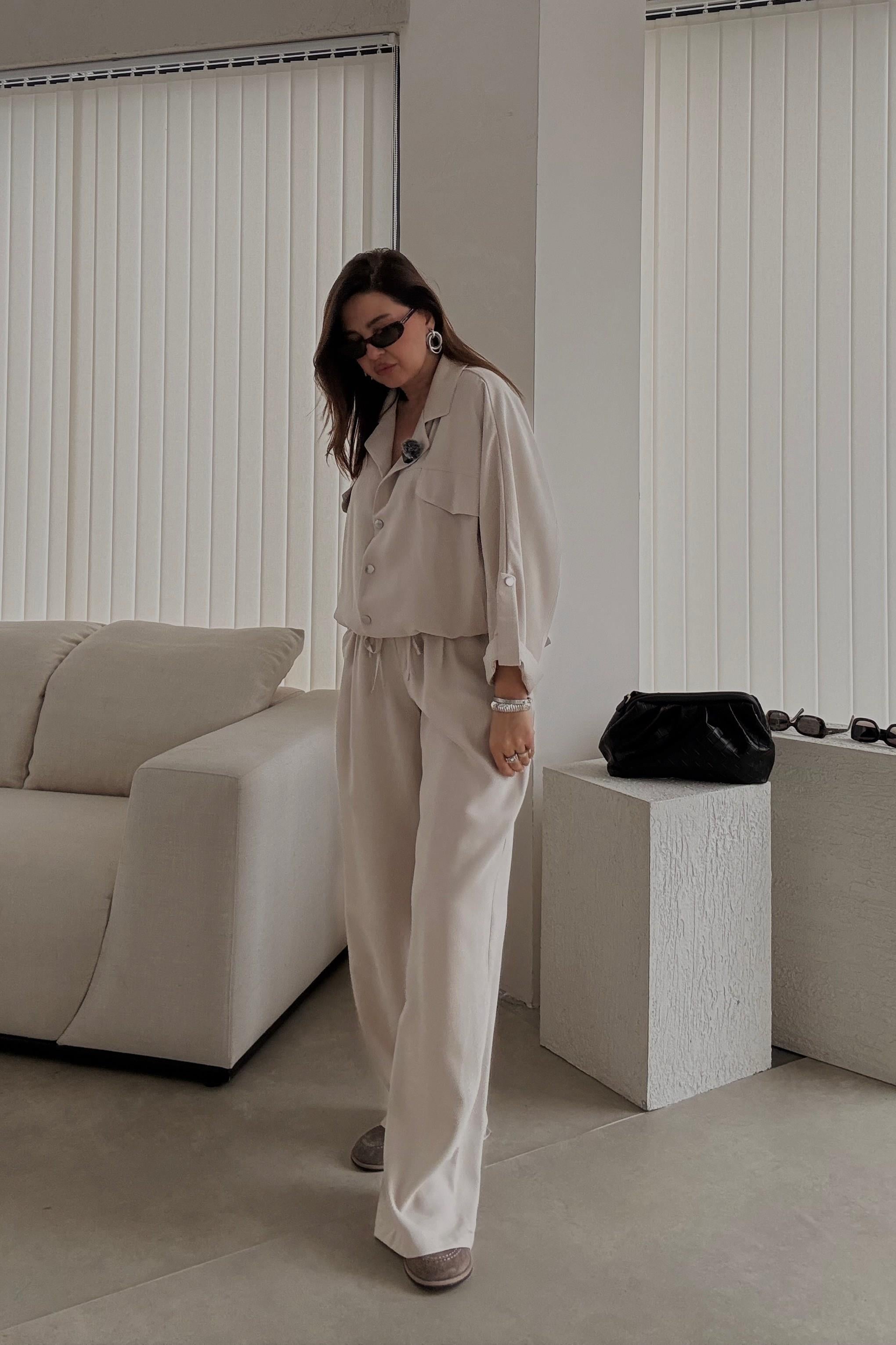 Bej Comfort Gömlek Pantolon Takım 