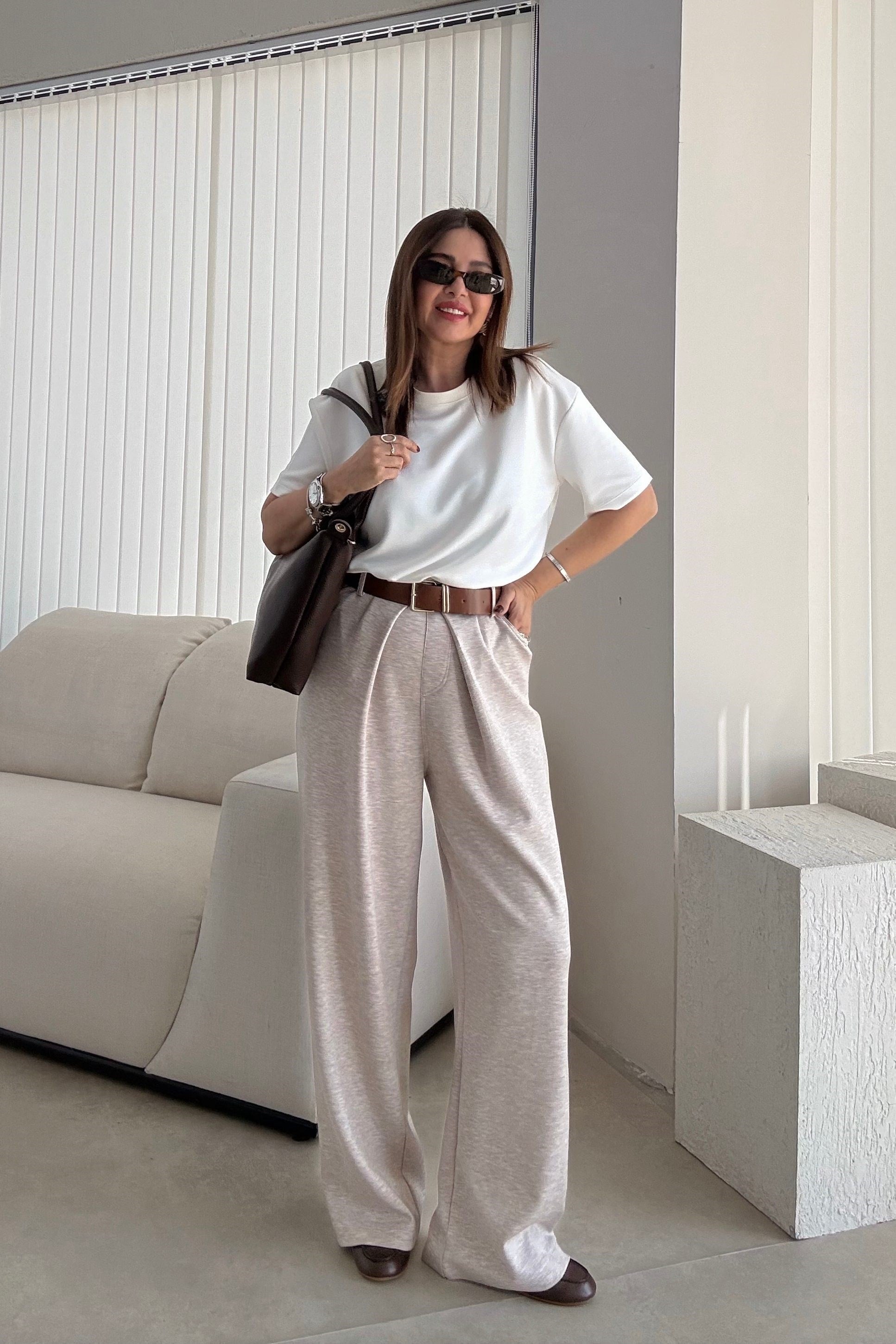 Bej Kemerli Mode Pantolon 