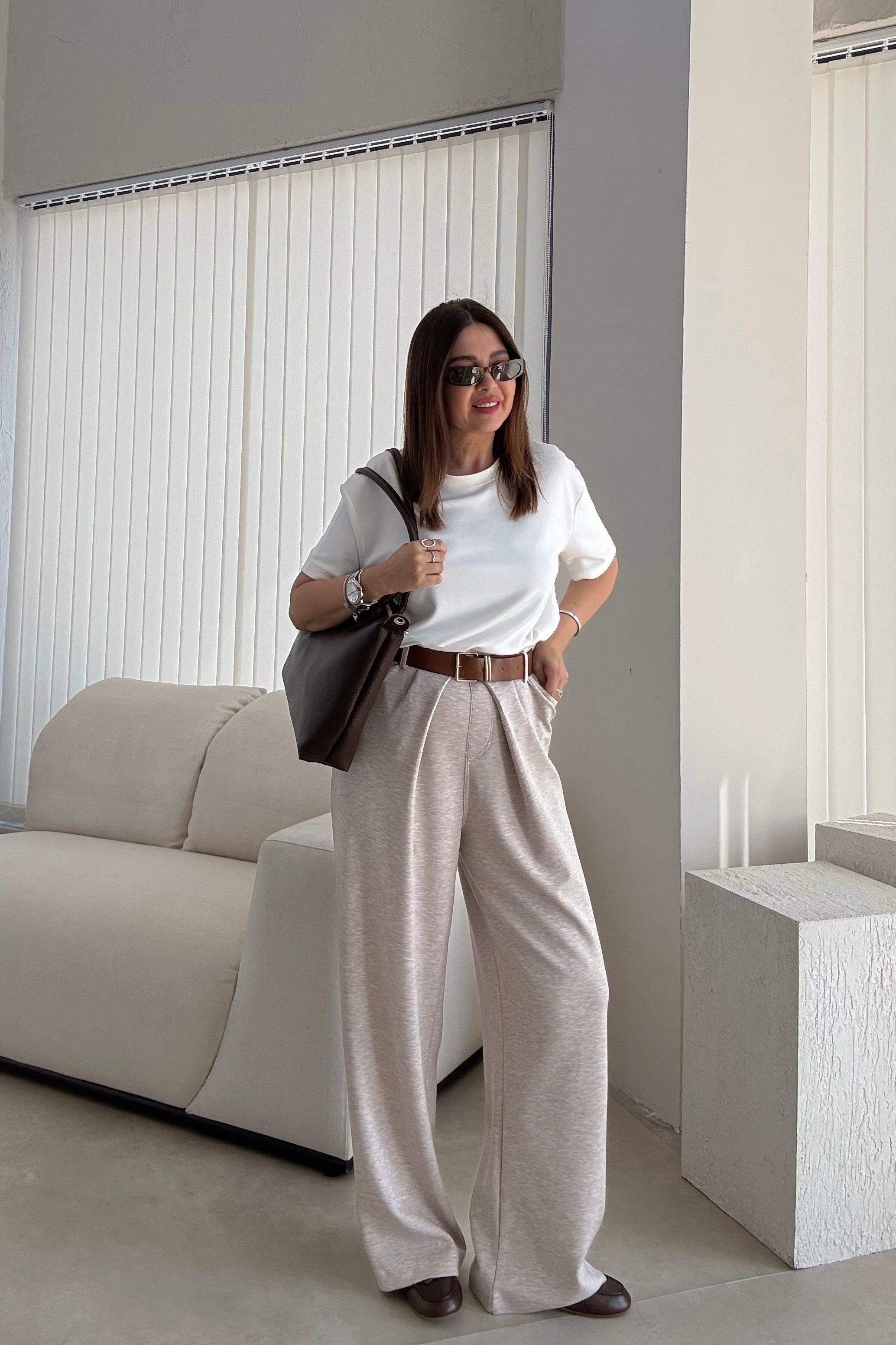 Bej Kemerli Mode Pantolon 