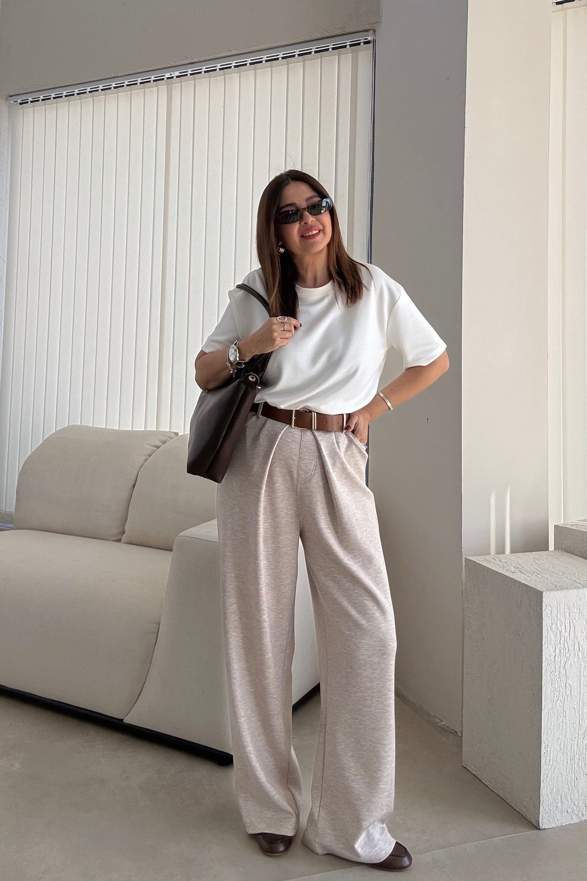 Bej Kemerli Mode Pantolon 