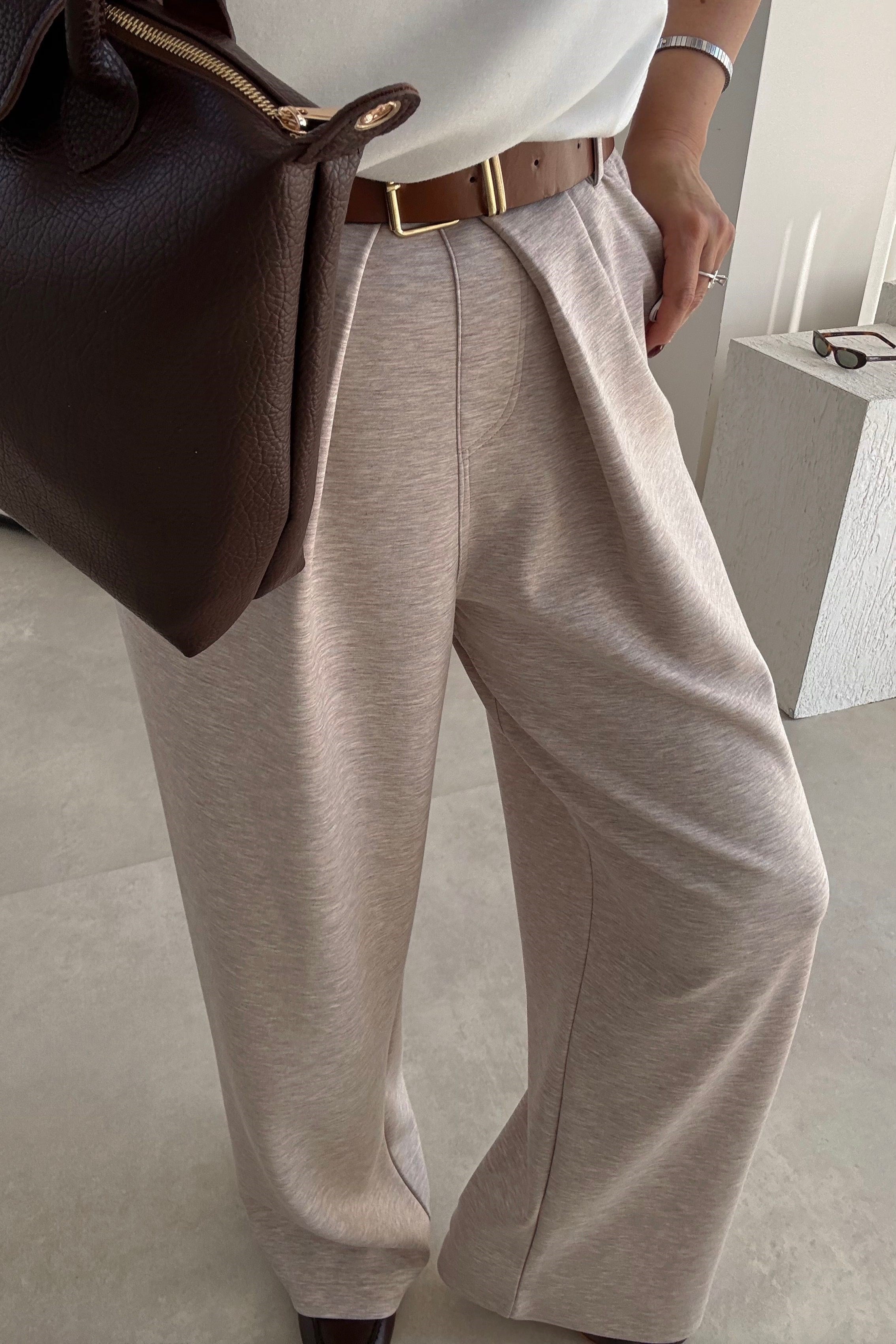 Bej Kemerli Mode Pantolon 