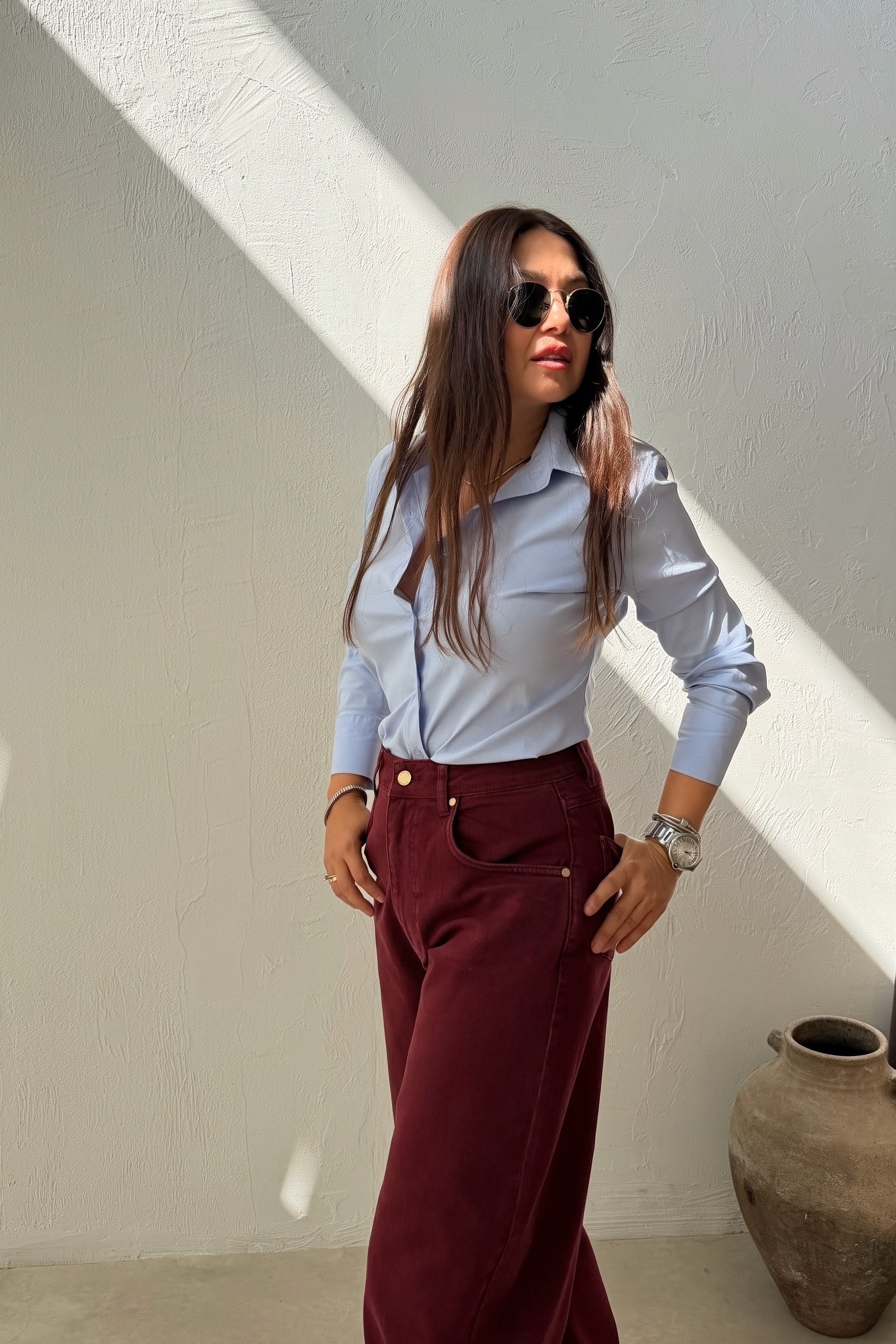 Belden Oturtmalı Gömlek BUZ MAVİSİ