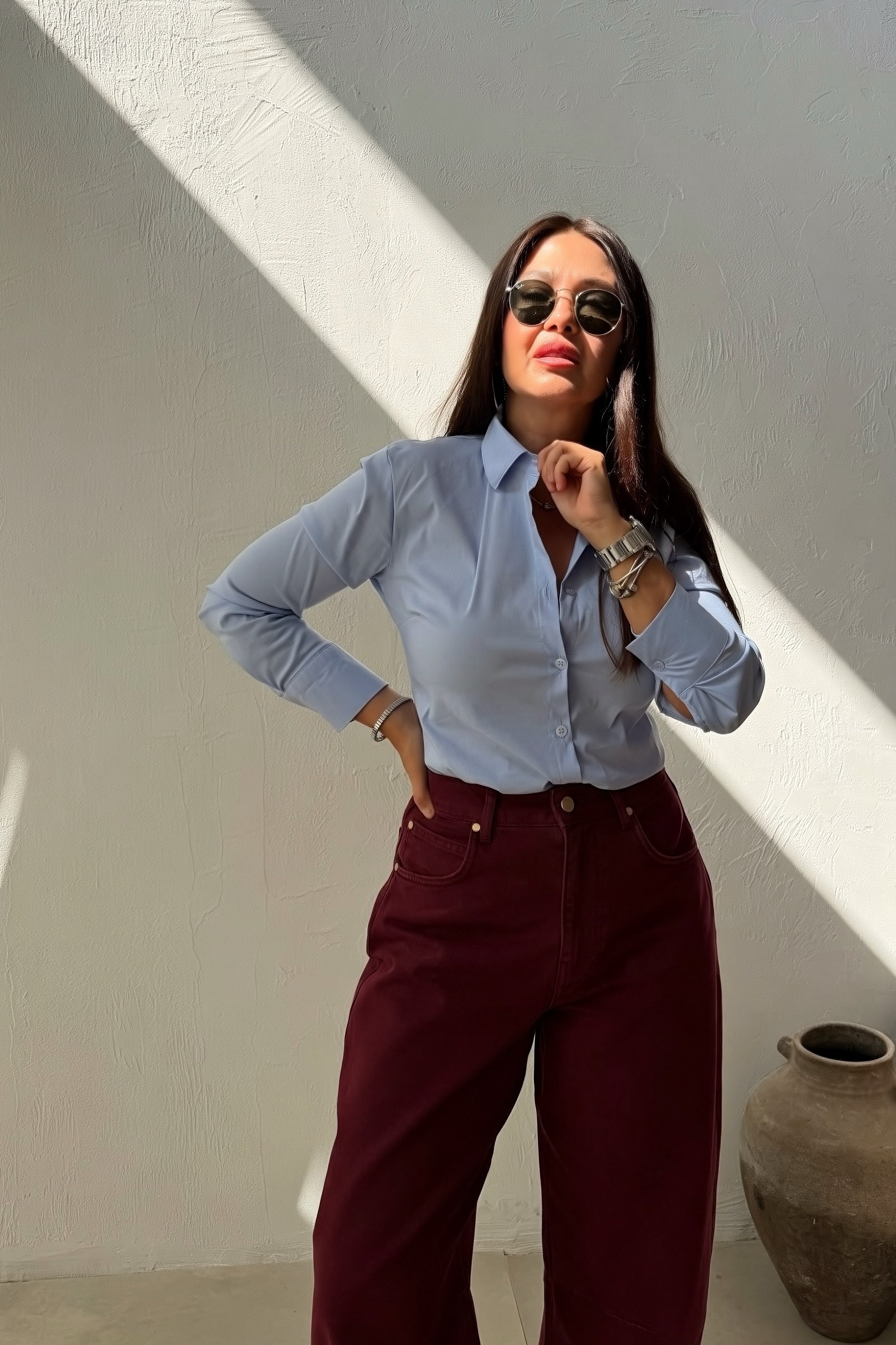 Belden Oturtmalı Gömlek BUZ MAVİSİ