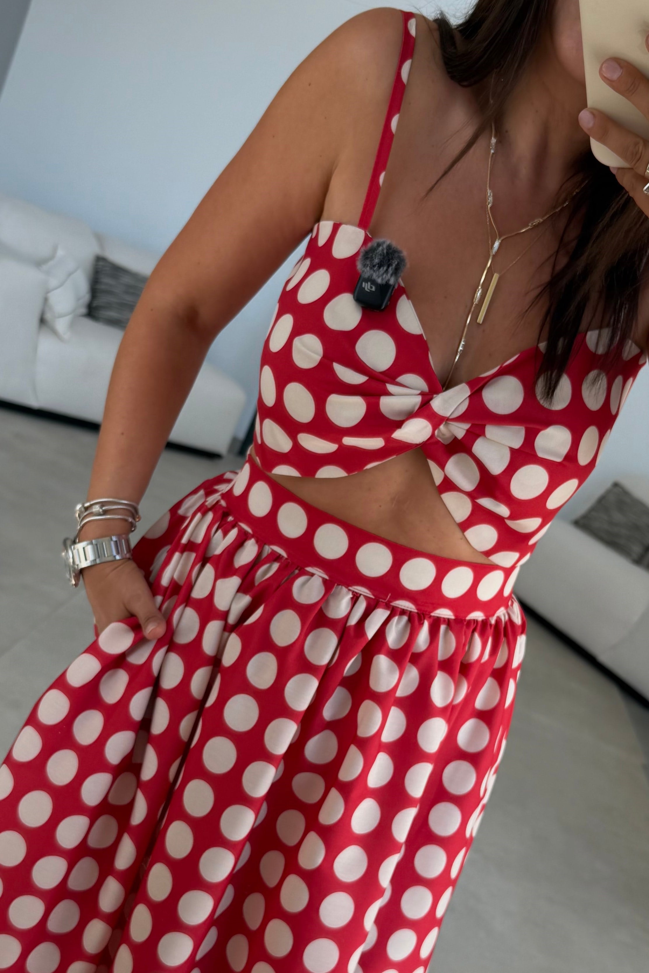 Bella Puantiye Crop Takım KIRMIZI