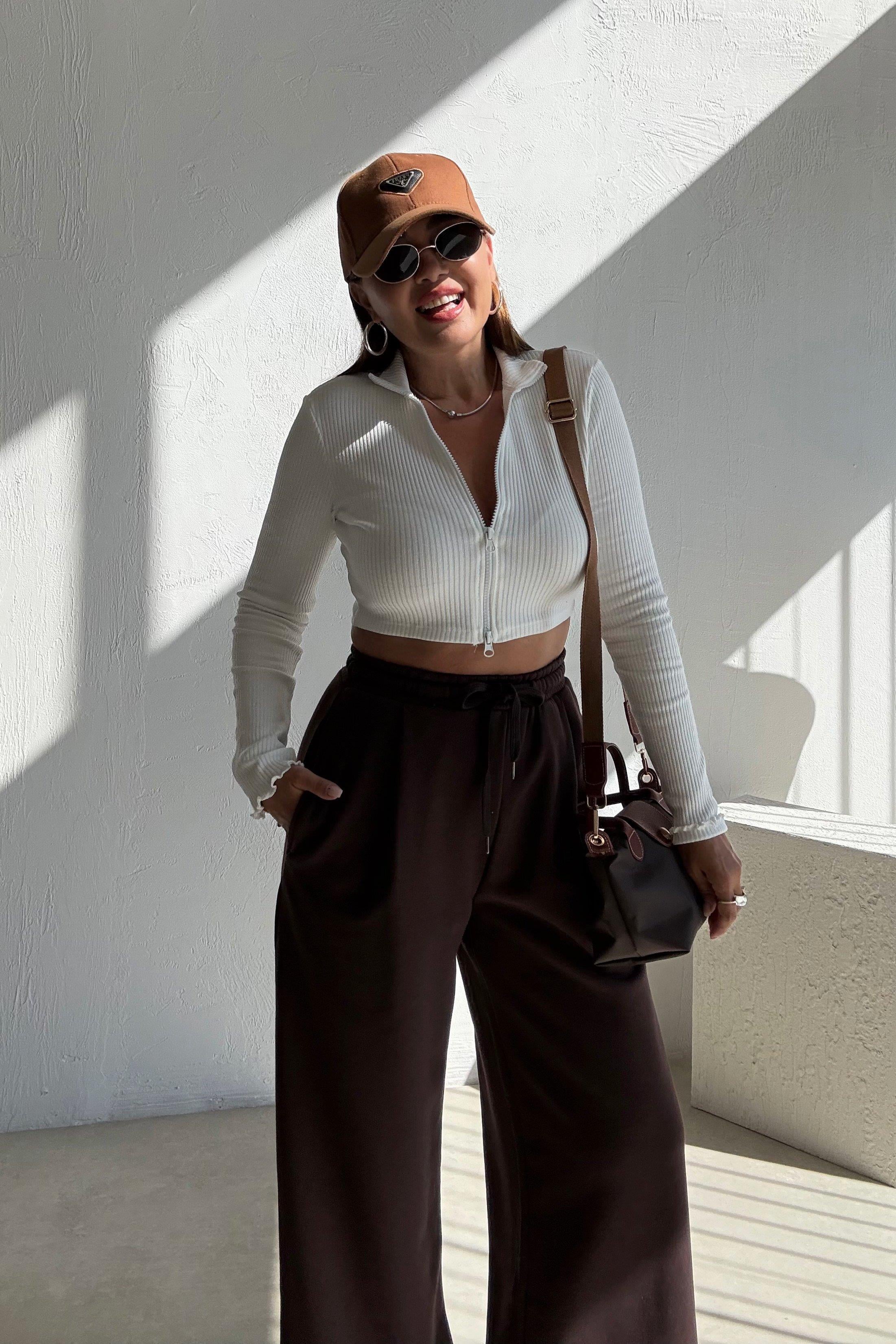 Beyaz Fermuarlı Basic Üst 