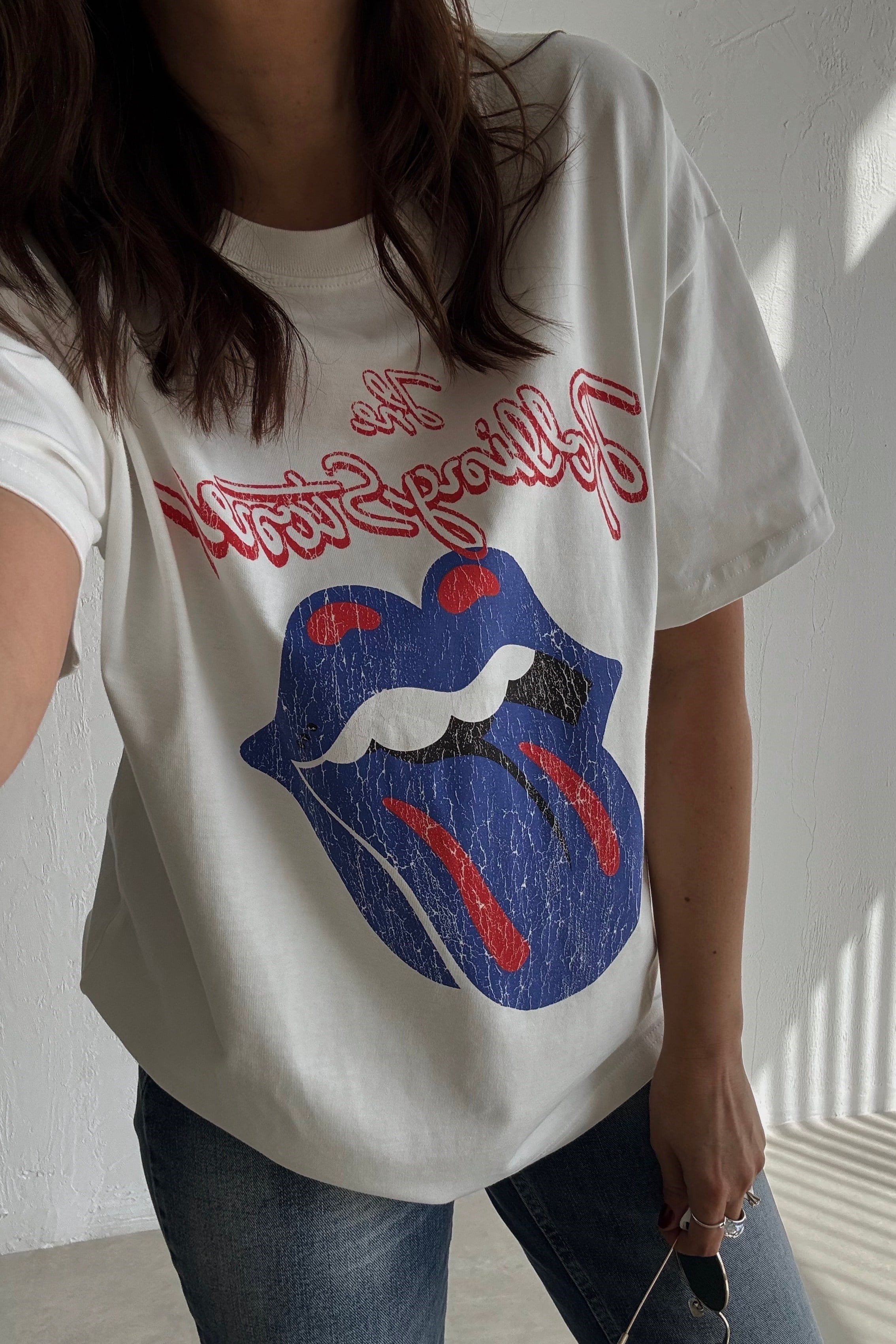 Beyaz Mavi Rolling Stones Tişört 