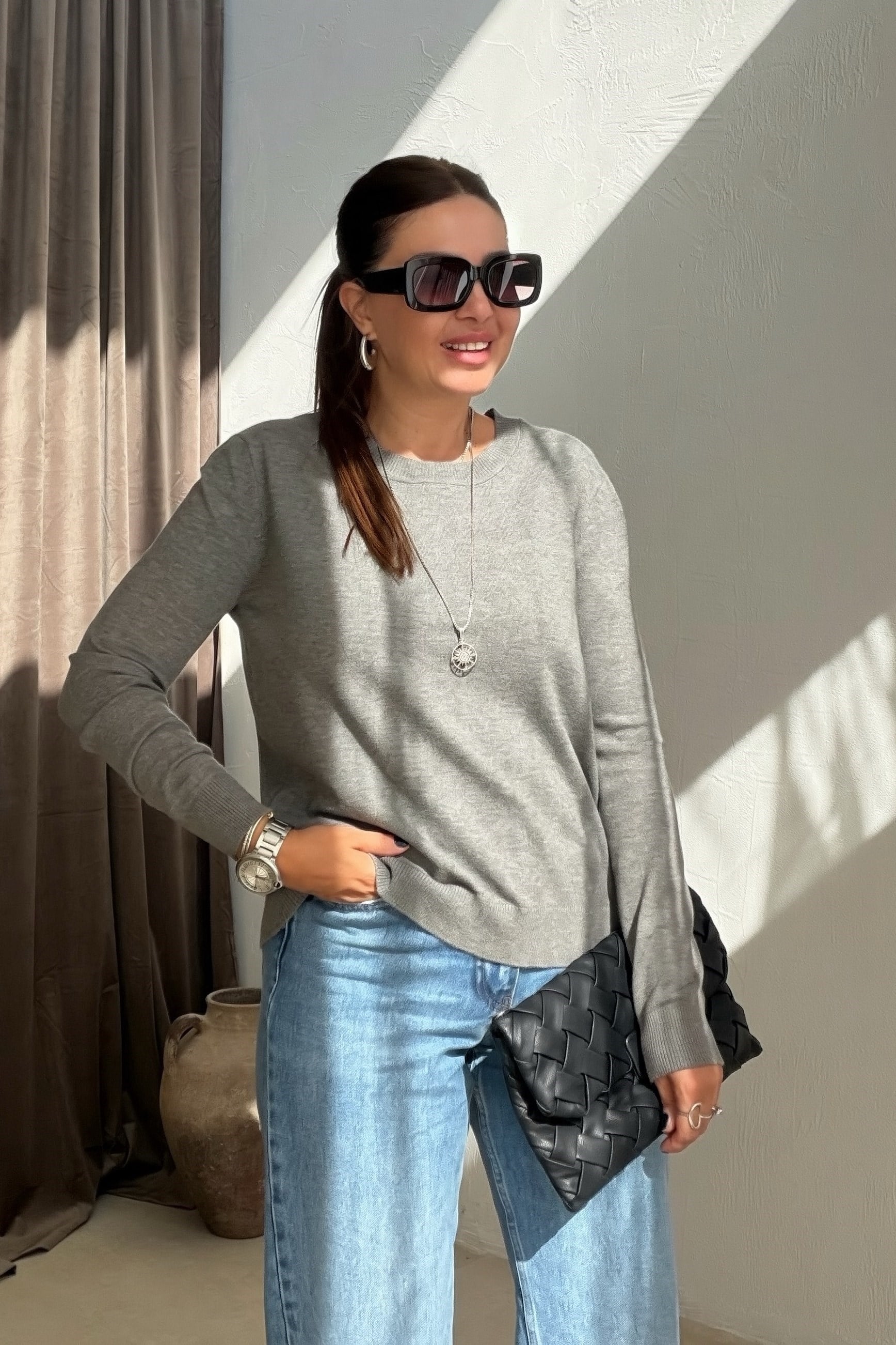 Bisiklet Yaka Triko GRİ