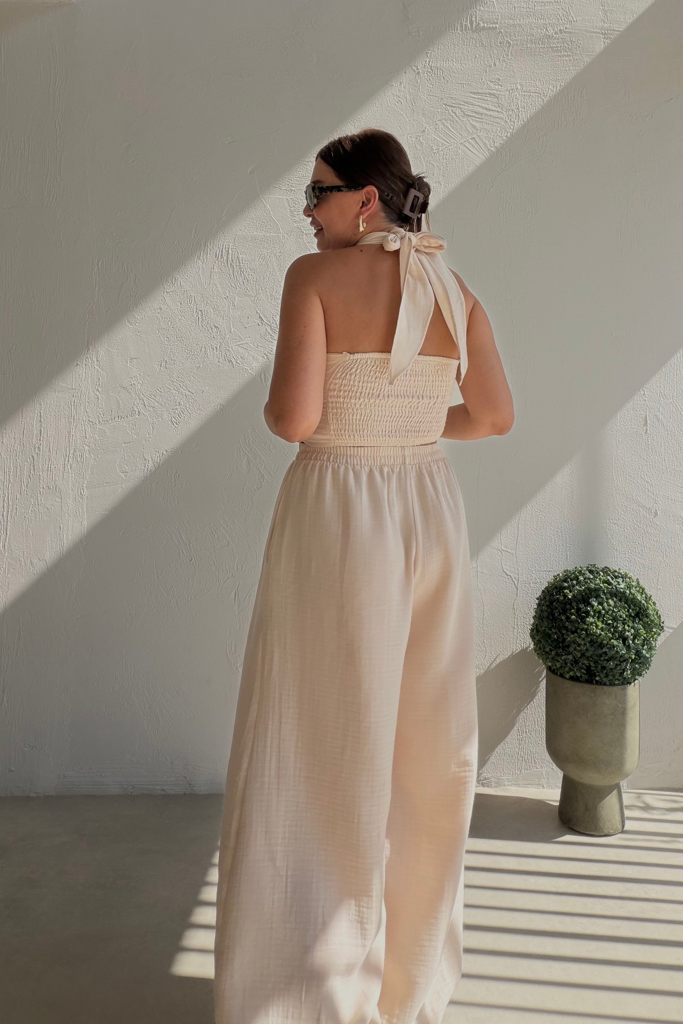 Bohem Müslin Crop Takım BEJ