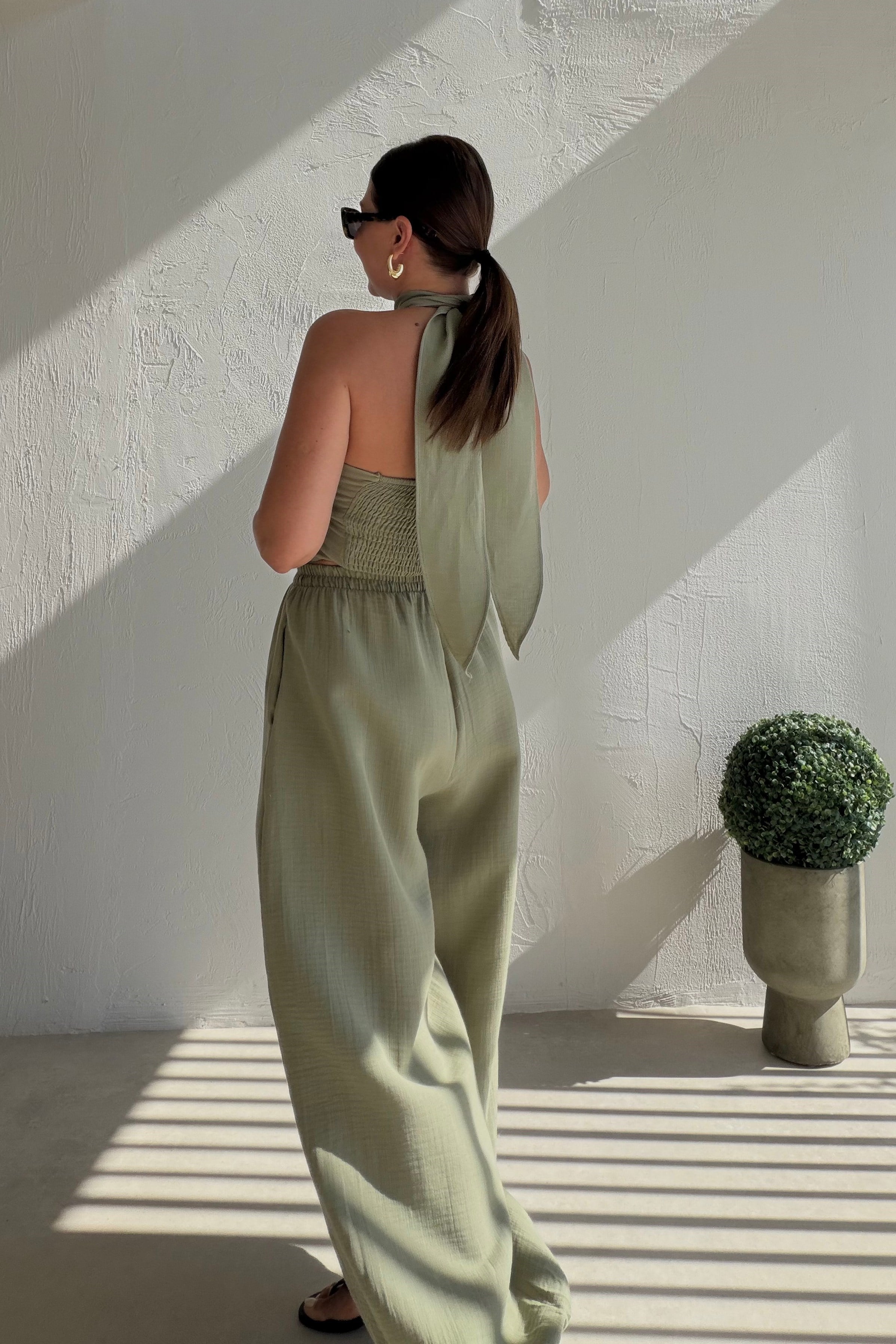 Bohem Müslin Crop Takım HAKİ