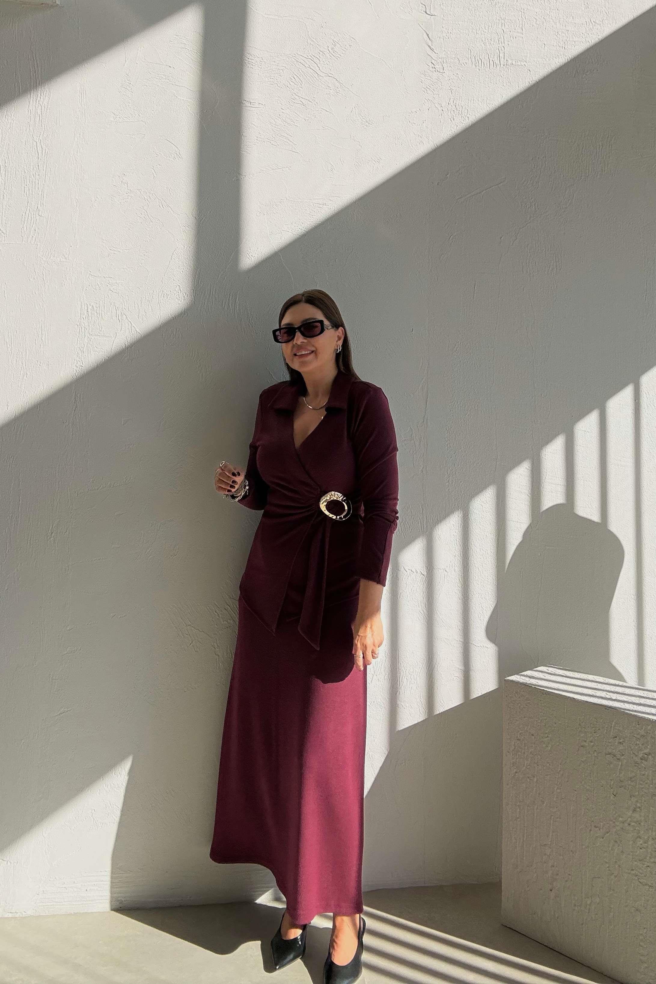 Bordo Yumoş Etek Bluz Takım 