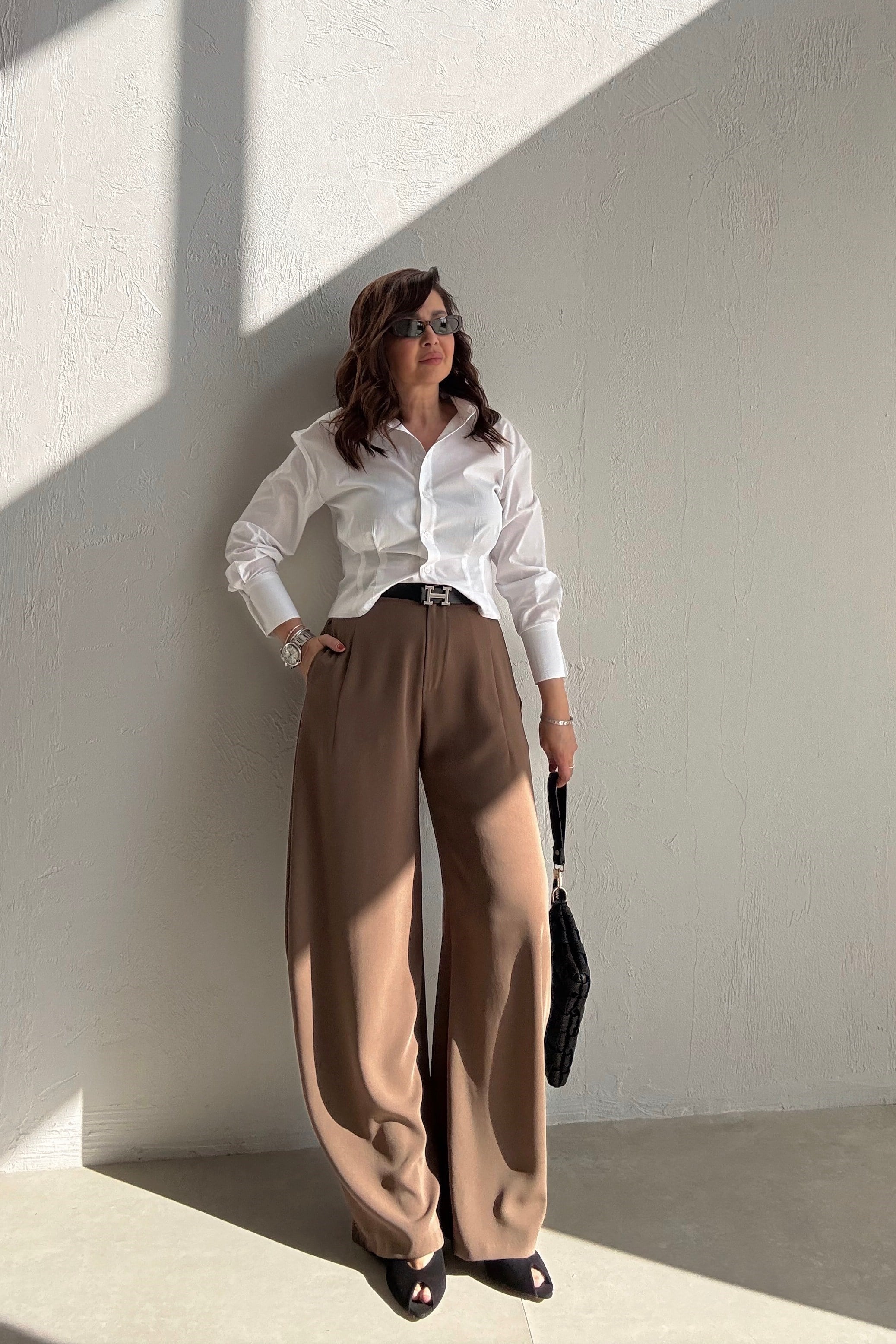 Camel  Dökümlü Kumaş Pantolon 