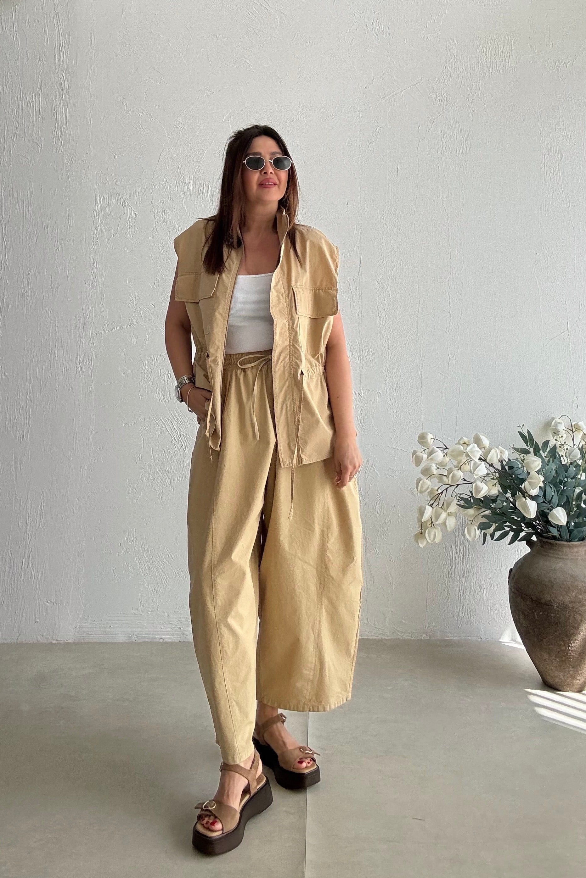 Camel Yelekli Pantolon Takım 